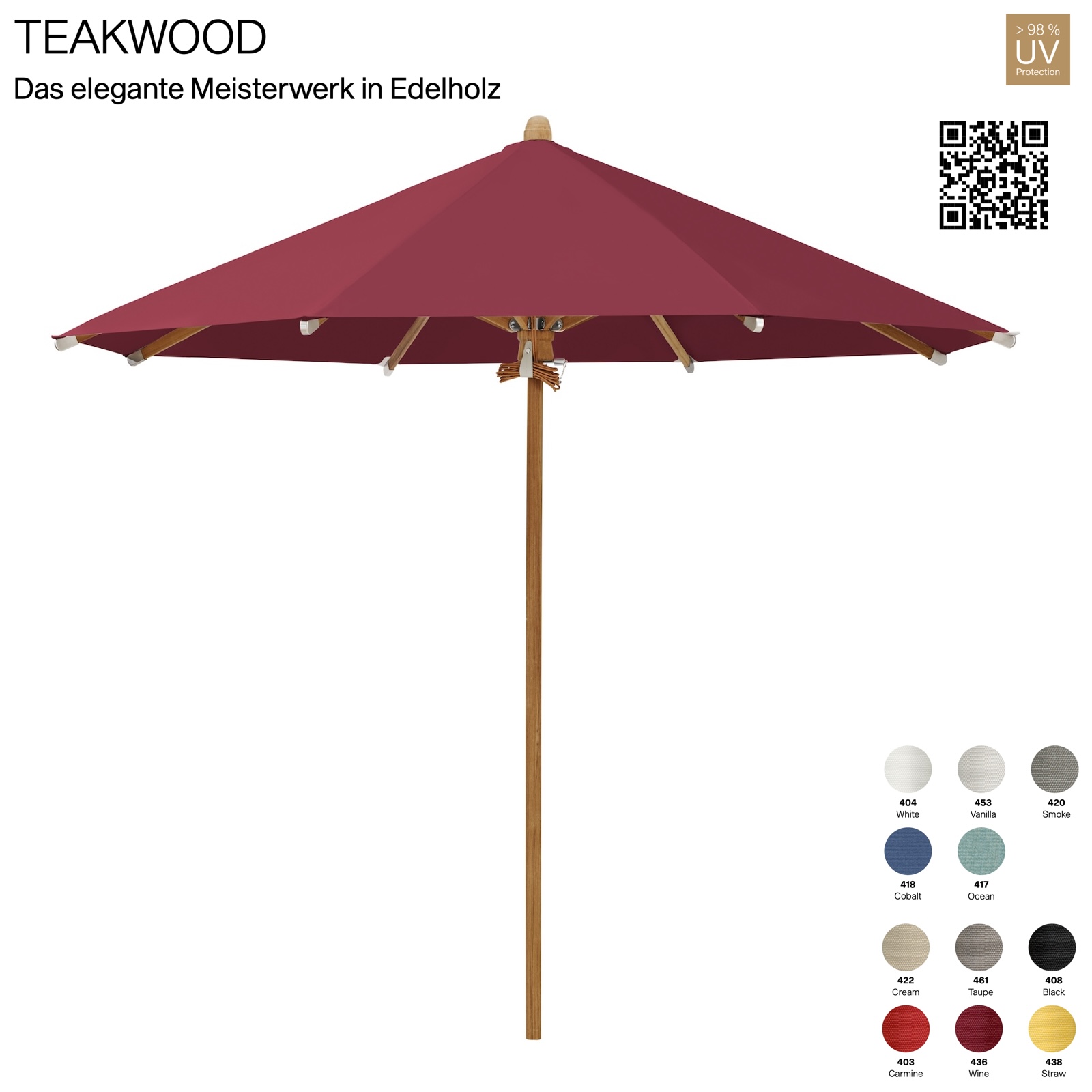 GLATZ Sonnenschirm TEAKWOOD rund 350 cm Mittelmastschirm 11 Farbvarianten