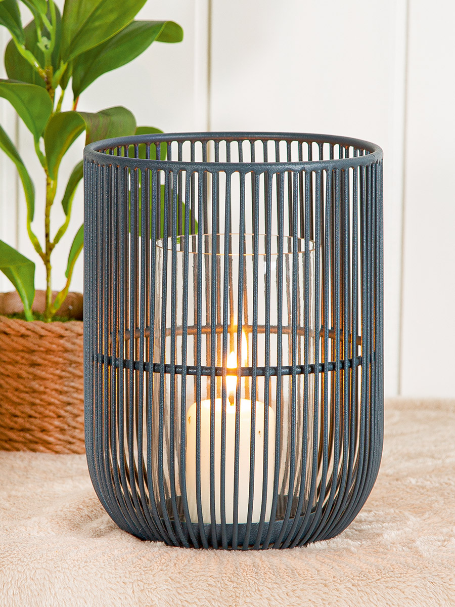 GILDE Windlicht, "Metallo", Metall, dunkelgrau, VE 3, H. 18 cm, D. 13,5 cm mit Glasröhre H. 13 / D. 7,5 cm