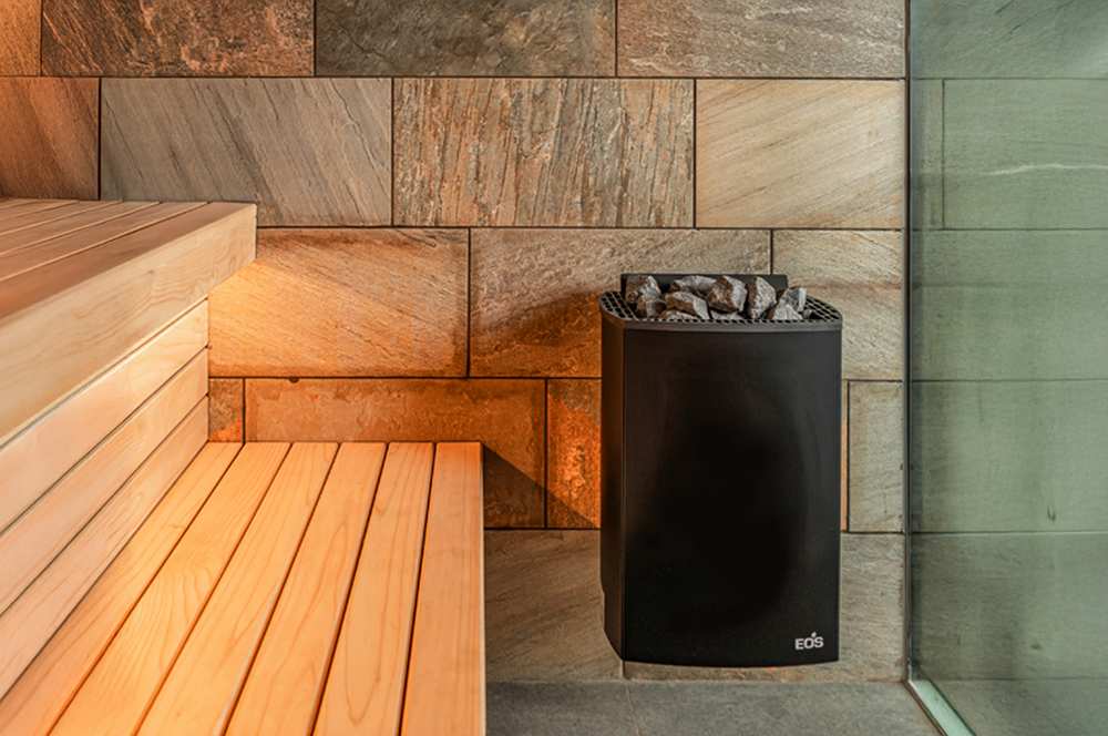 Eos Moment W 6 kW finnischer Saunaofen Elektrischer Sauna-Wandofen Schwarz