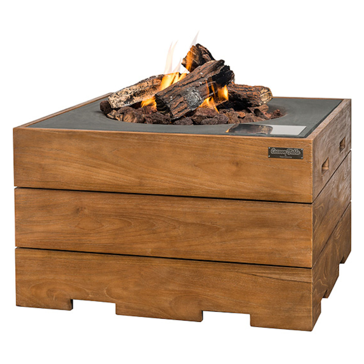 Happy Cocooning Mania Feuertisch Feuerstelle quadratisch Teakholz/grau 19,5 kW