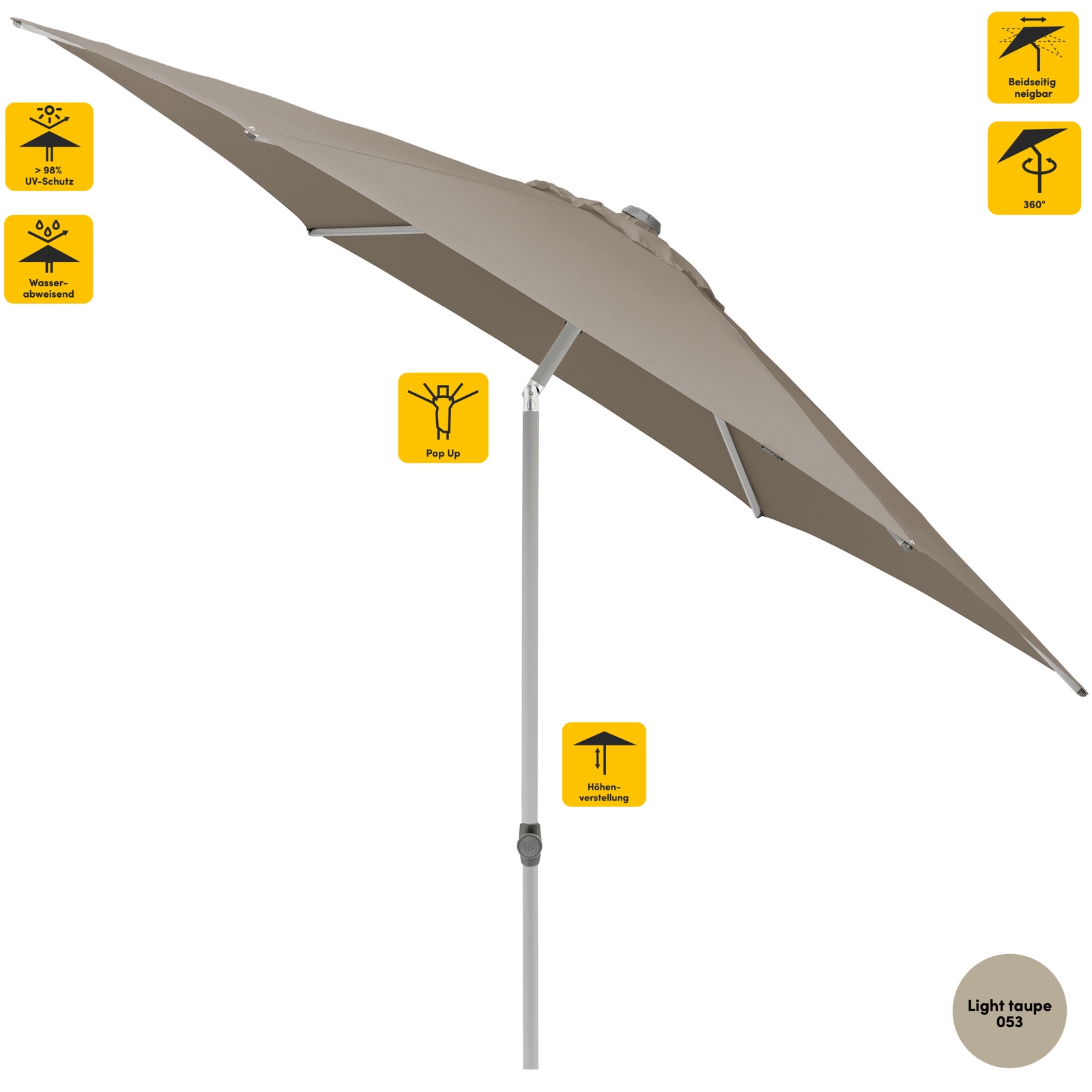 Sonnenschirm SUNCOMFORT® by Glatz Pop Up rund 300 cm in Light Taupe 053