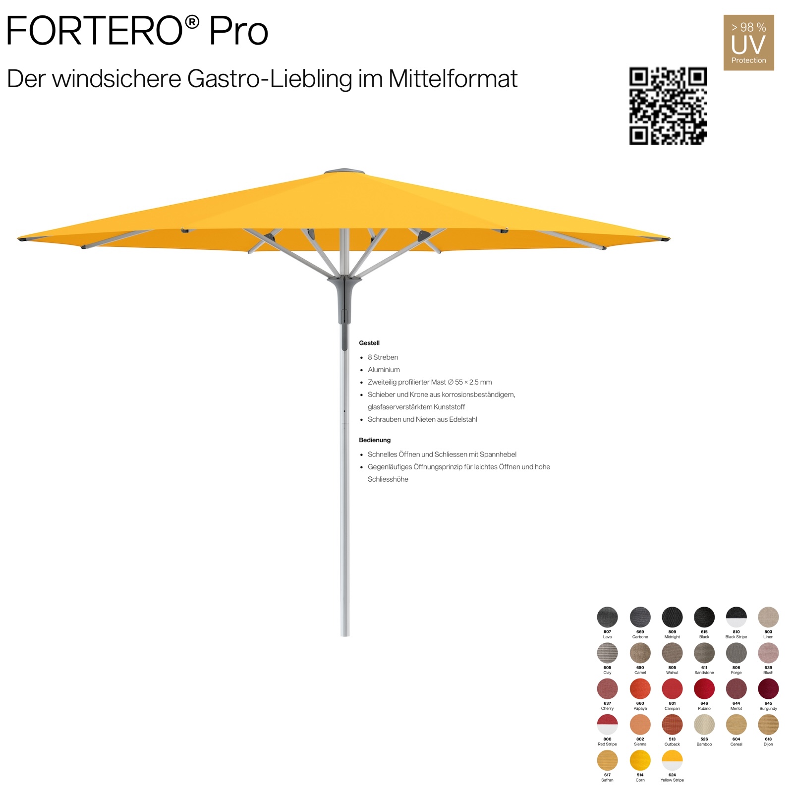 GLATZ Sonnenschirm FORTERO® Pro rund ø 350 cm 100 % Polyacryl Mittelstock in 27 Farbvarianten