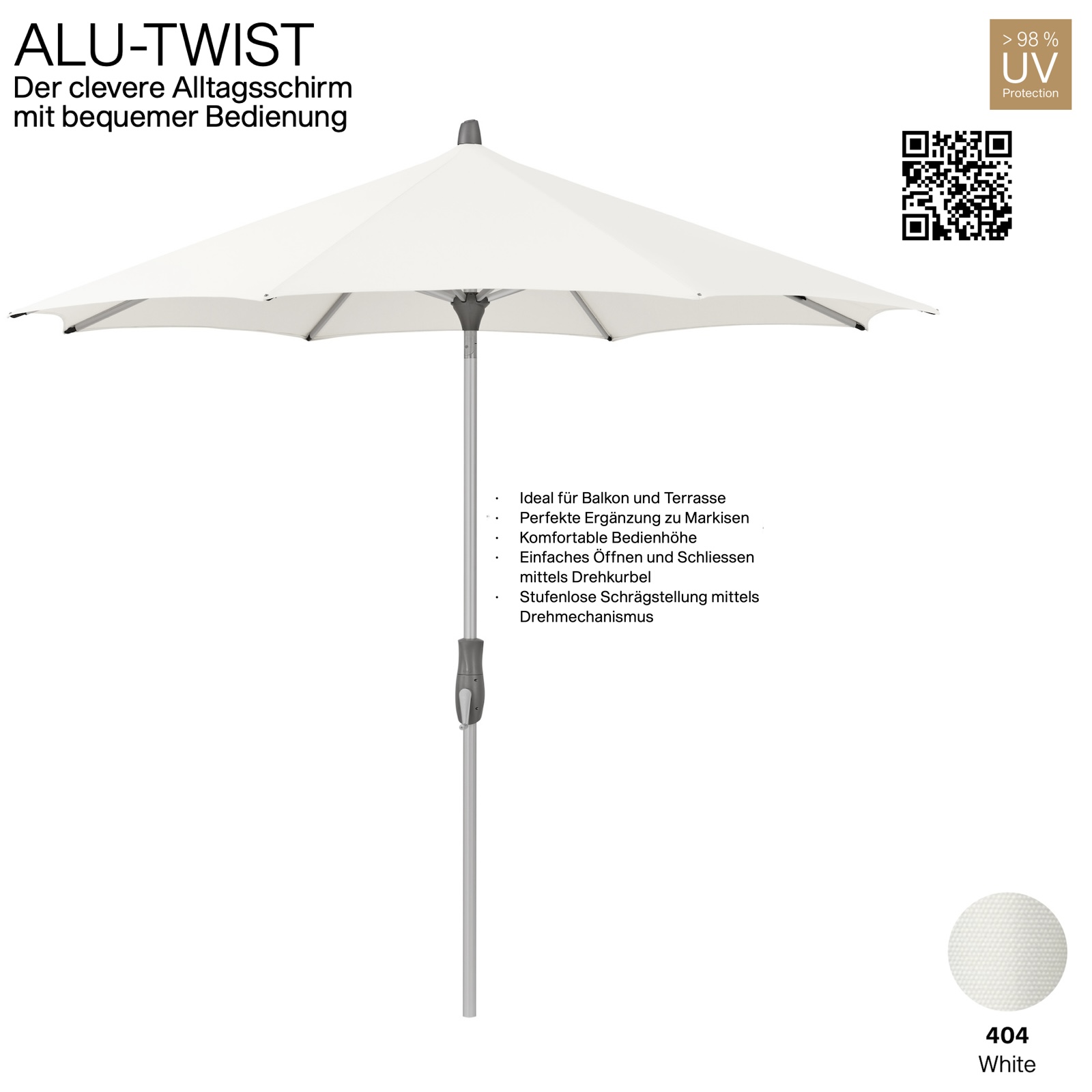 GLATZ Sonnenschirm ALU-TWIST rund ø 300 cm Stoffqualität 4 Farbe 404 White Mittelstock