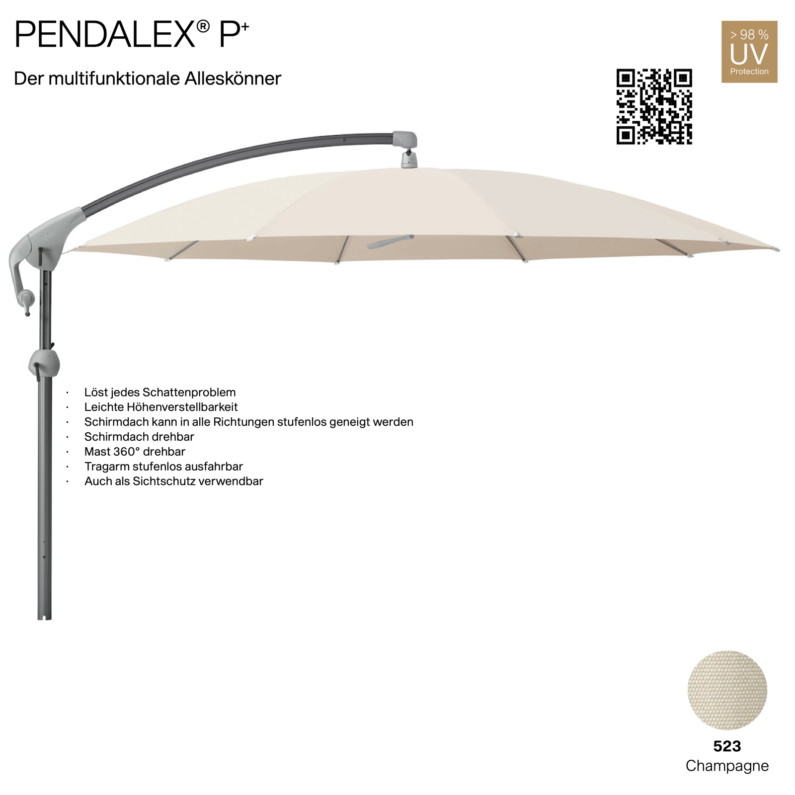 GLATZ Sonnenschirm PENDALEX® P+ rund ø 350 cm Bezug 523 Champagne Stoffklasse 5 Freiarmschirm