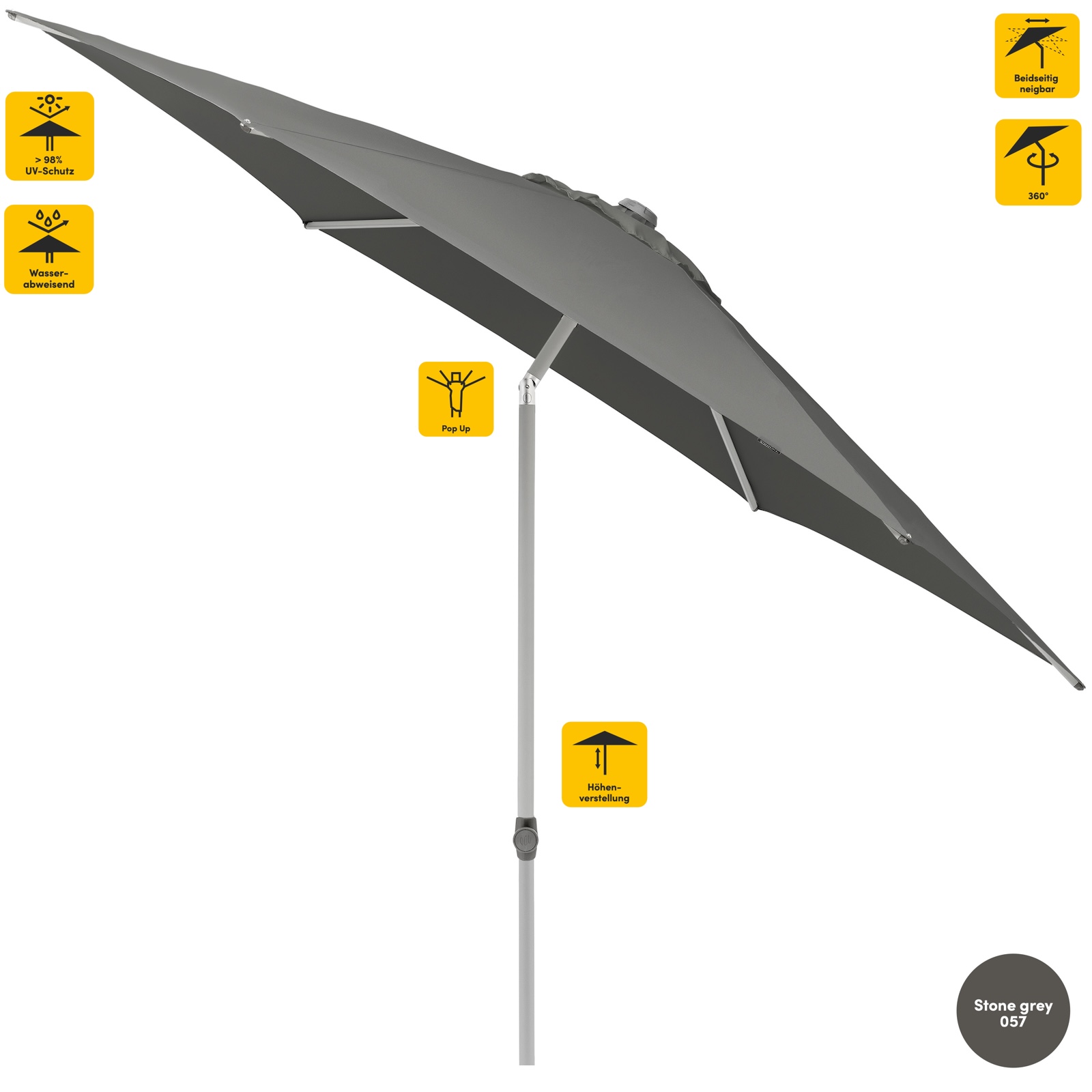 Sonnenschirm SUNCOMFORT® by Glatz Pop Up rund 300 cm in Stone Grey 057