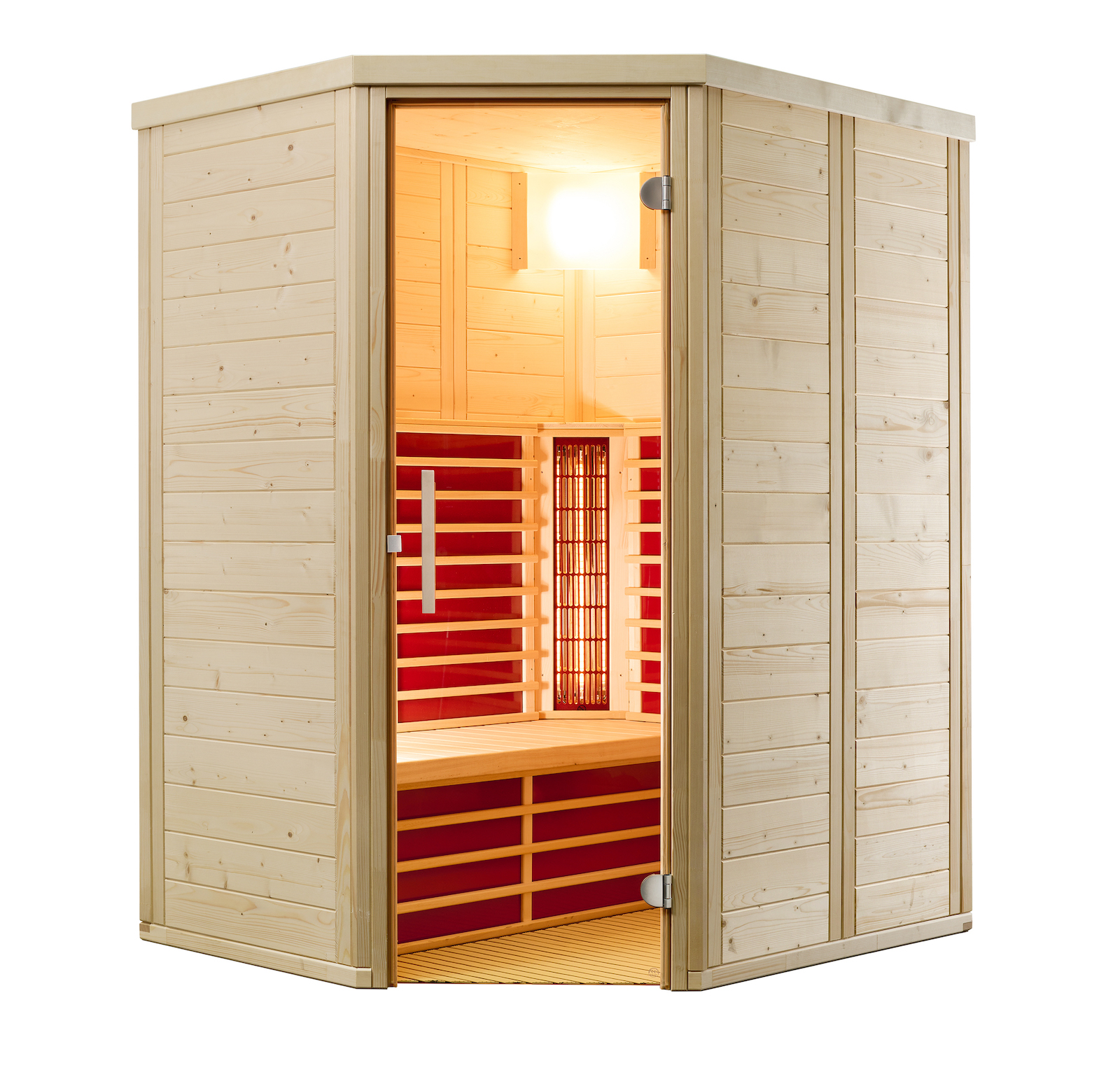 Infraworld Infrarotkabine TrioSol Natura 148 Ecke Links 148x121,5cm mit 2 ABC-Strahler Salzverdampfer