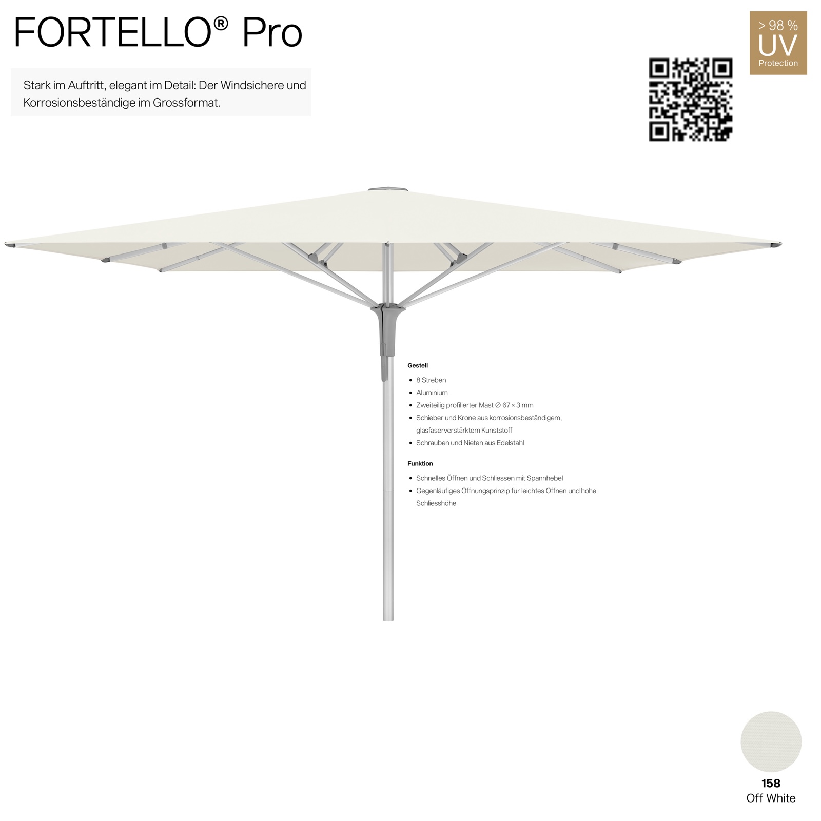 GLATZ Sonnenschirm FORTELLO® Pro rechteckig 400 x 300 cm Farbe 158 Off White Mittelmastschirm