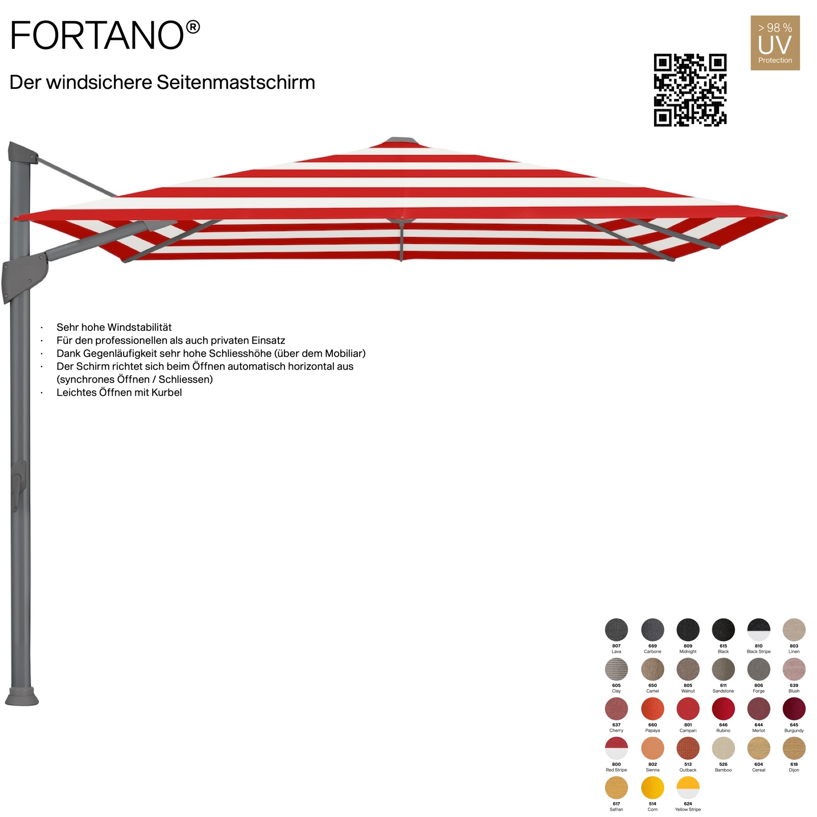 GLATZ Sonnenschirm FORTANO® Ampelschirm 300 x 300 cm 100 % Polyacryl in 27 Farbvarianten