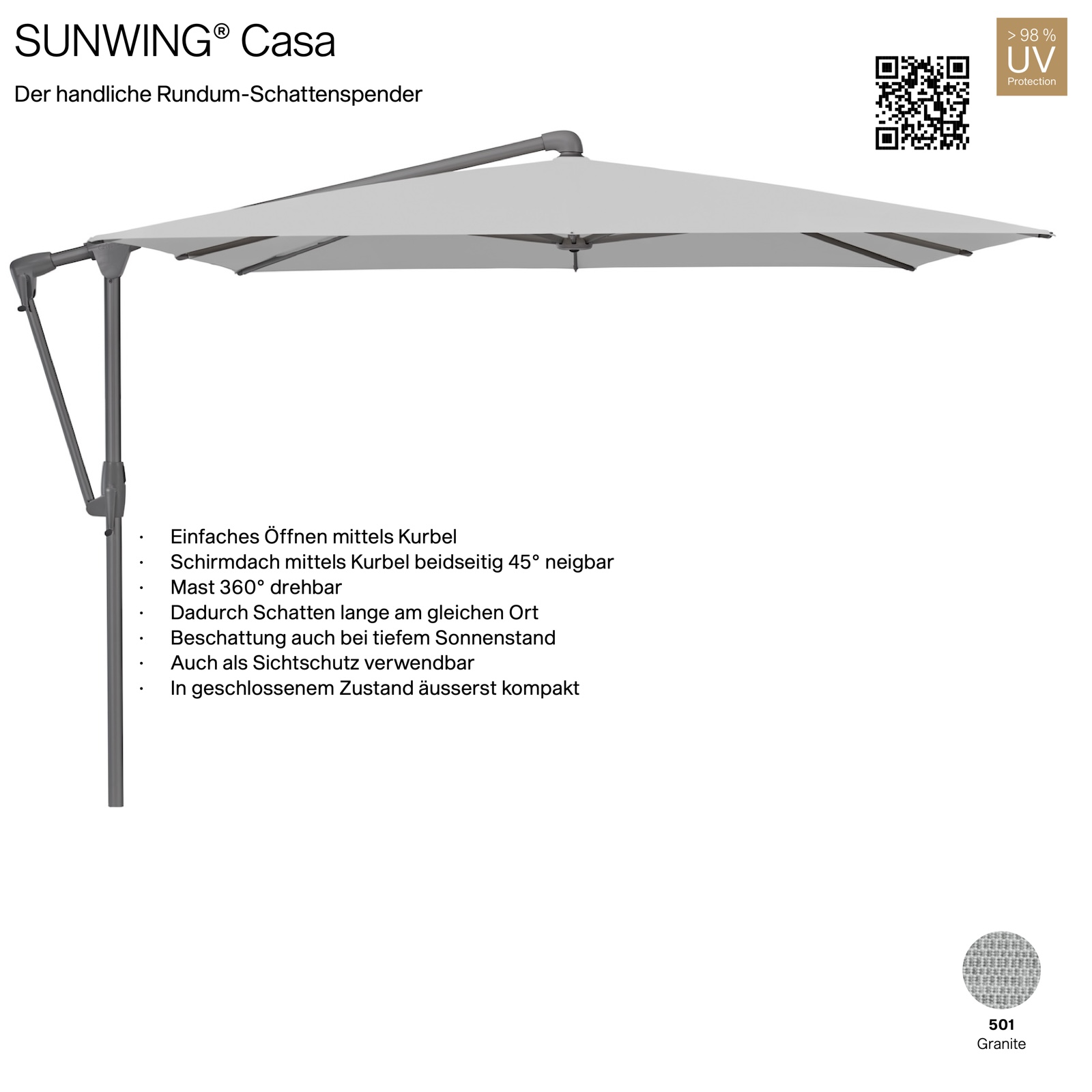 GLATZ Sonnenschirm SUNWING® CASA rechteckig 300 x 240 cm Gestell anthrazit Farbe 501 Granite Ampelschirm