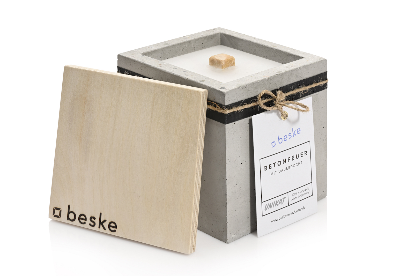 Betonfeuer Kea Tischfeuer Garten-Fackel Outdoor-Kerze mit Dauerdocht inkl. Löschbrett