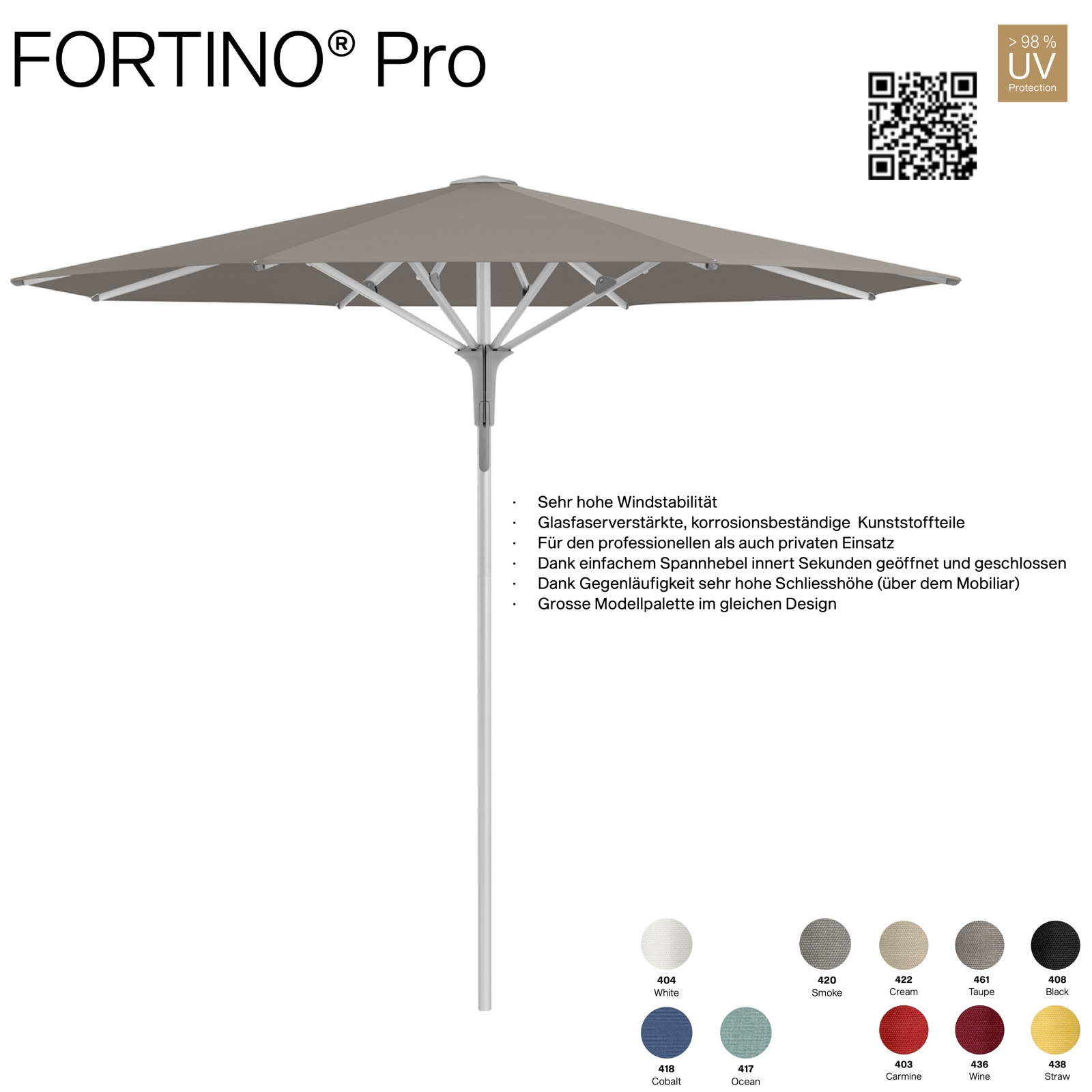 GLATZ Sonnenschirm FORTINO® Pro rund ø 250 cm Mittelstockschirm in 10 Farbvarianten