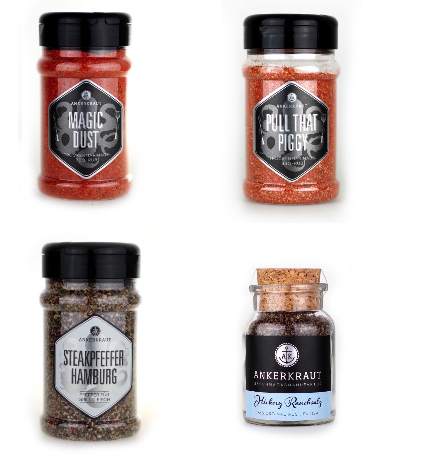 Ankerkraut 4er BBQ Rub Marinaden und Gewürze Set für Schweinefleisch