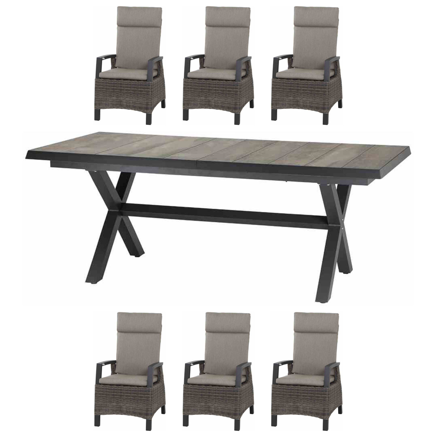 Siena Garden 7-teilige Sitzgruppe Corido Dining/Sincro Ausziehtisch 200/260x100 cm Tischgruppe