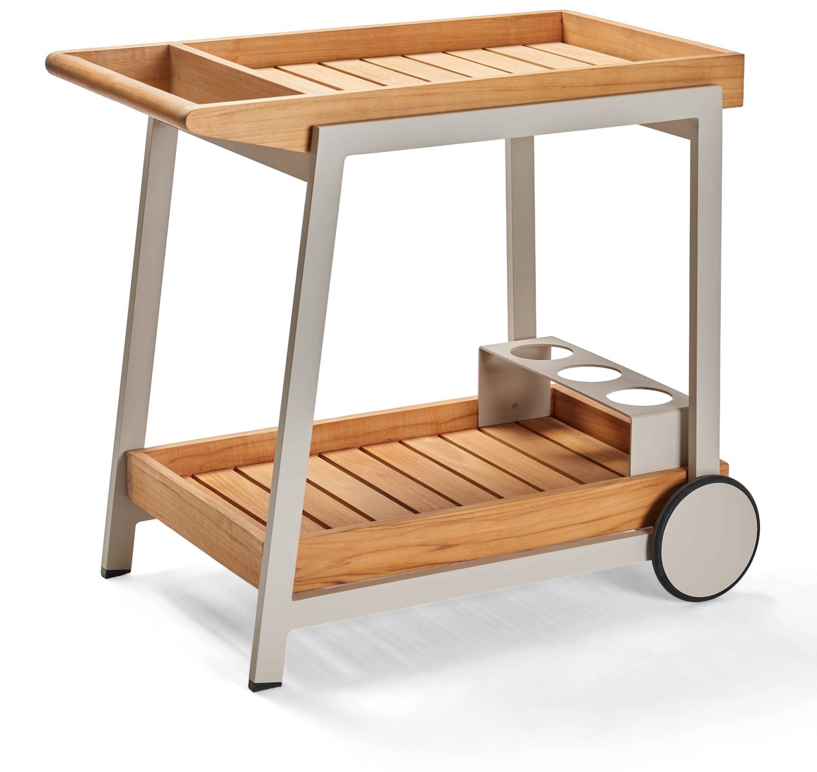 Stern Frido Servierwagen Serviertablett 86x58x77 cm Aluminium Teakholz greige