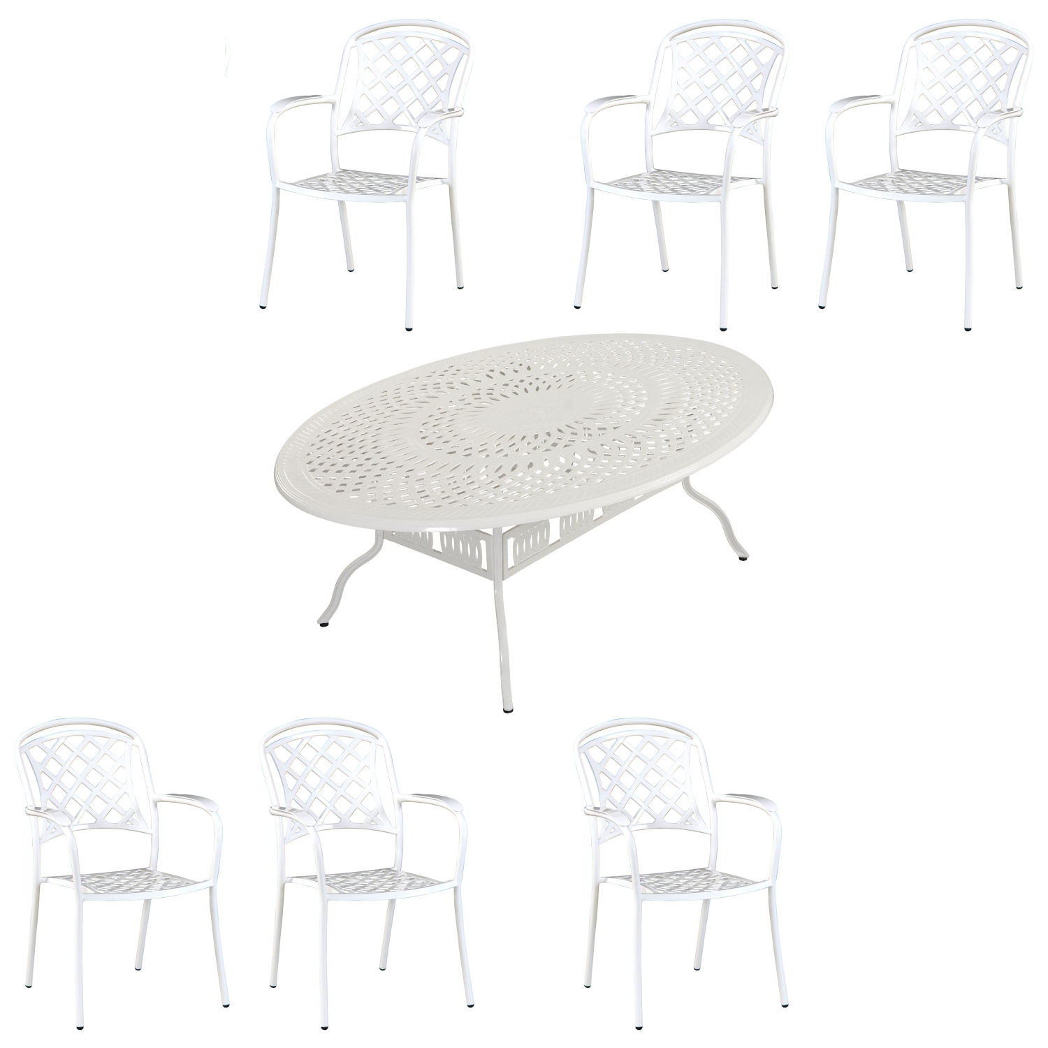 Inko 7-teilige Sitzgruppe Alu-Guss weiß Tisch oval 216x152x74 cm cm mit 6 Sesseln