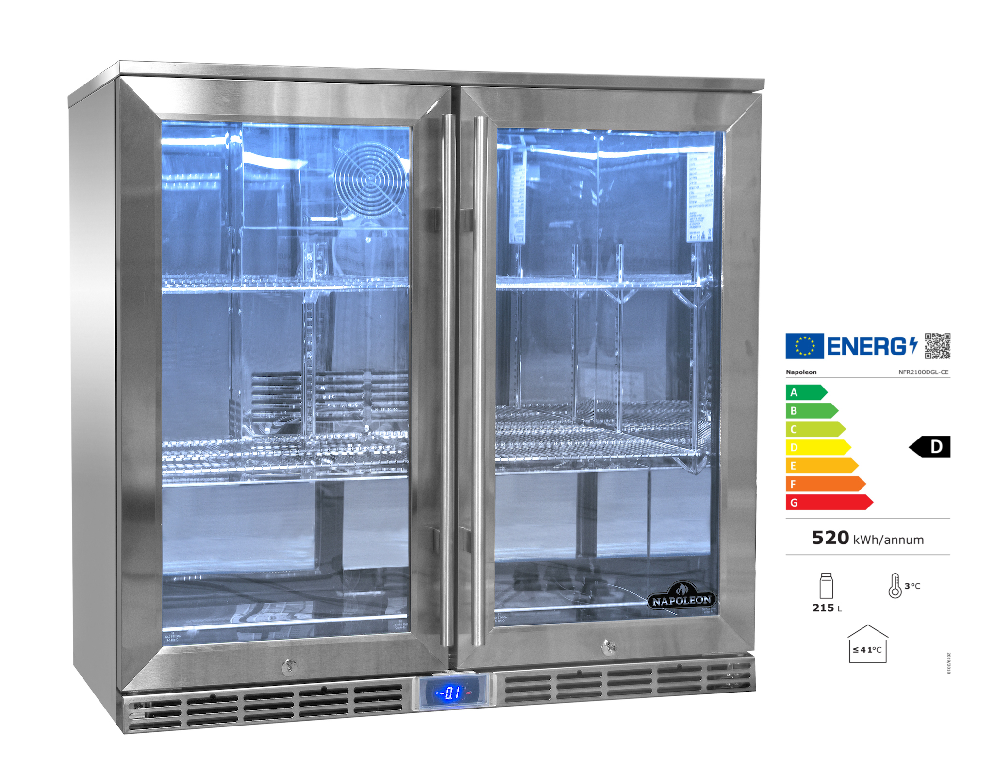 Napoleon Edelstahl Doppel-Outdoor Kühlschrank 210 Liter mit zwei Türen EEK: D / Spektrum: A bis G