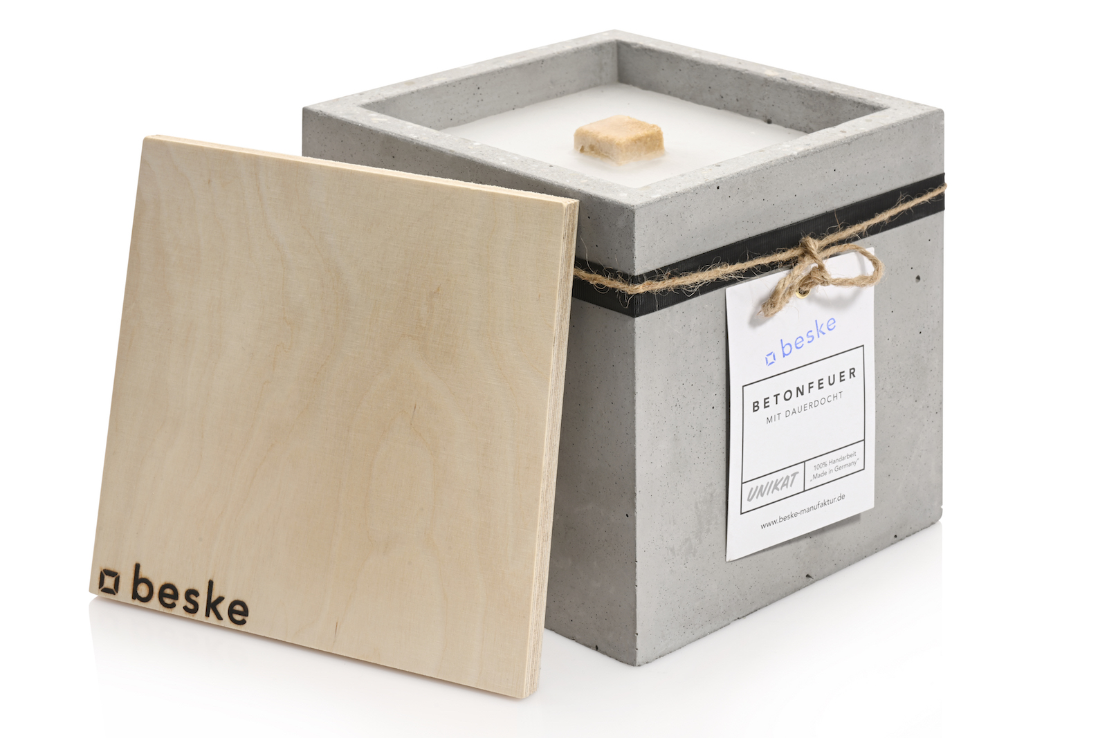 Betonfeuer Fuego Tischfeuer Garten-Fackel Outdoor-Kerze mit Dauerdocht inkl. Löschbrett