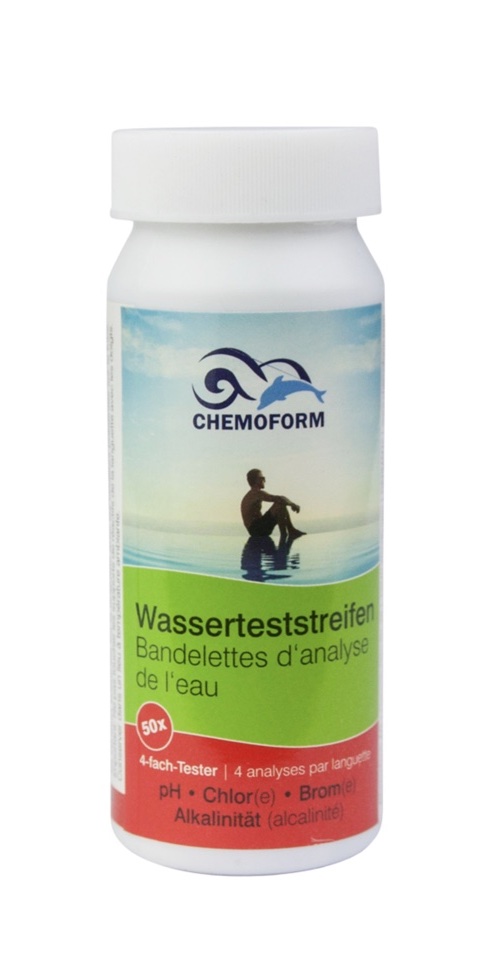 Chemoform 4-in-1 Teststreifen 50 Wasserteststreifen für pH, Chlor, Brom, Alkalinität