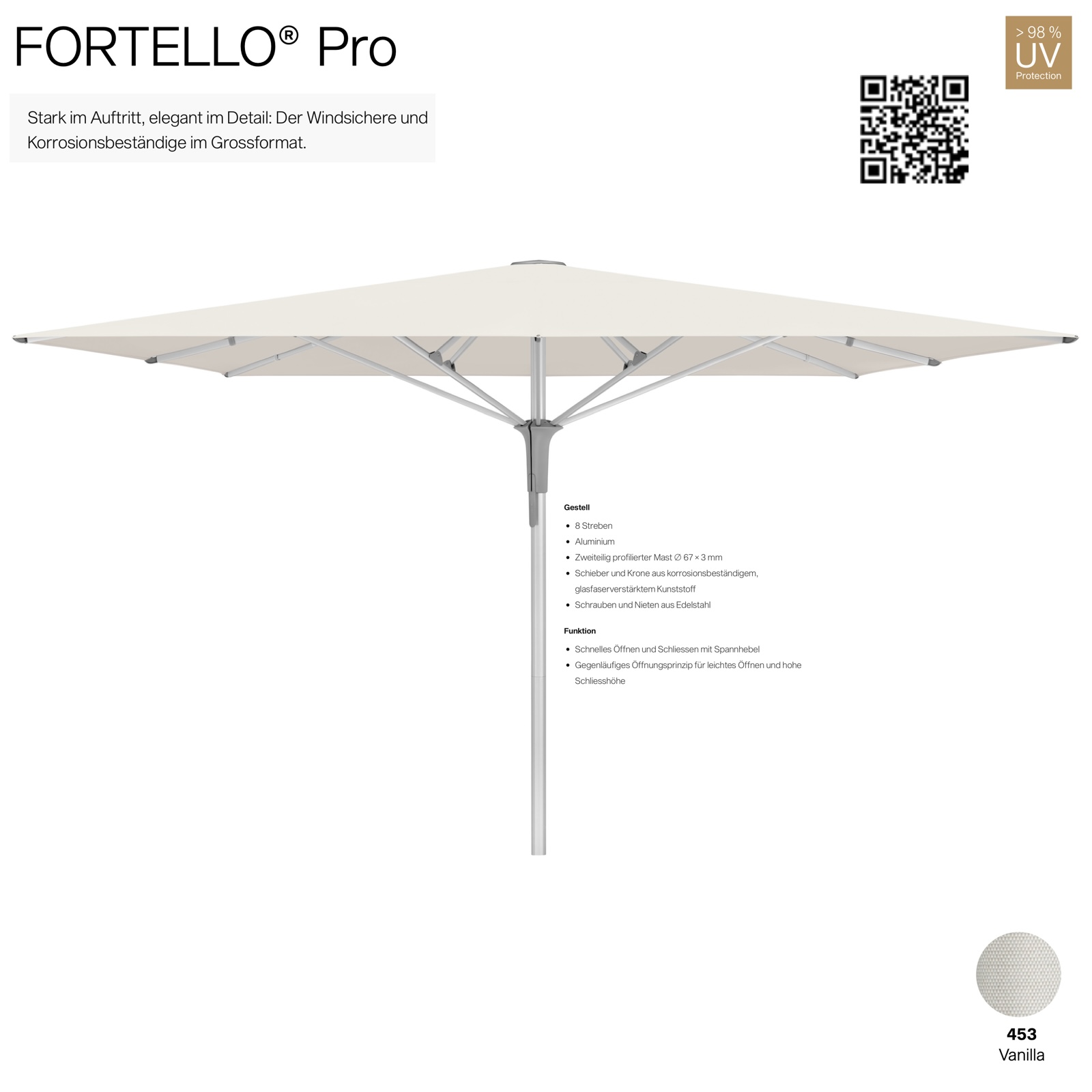 GLATZ Sonnenschirm FORTELLO® Pro quadratisch 350 x 350 cm Farbe 453 Vanilla Mittelmastschirm