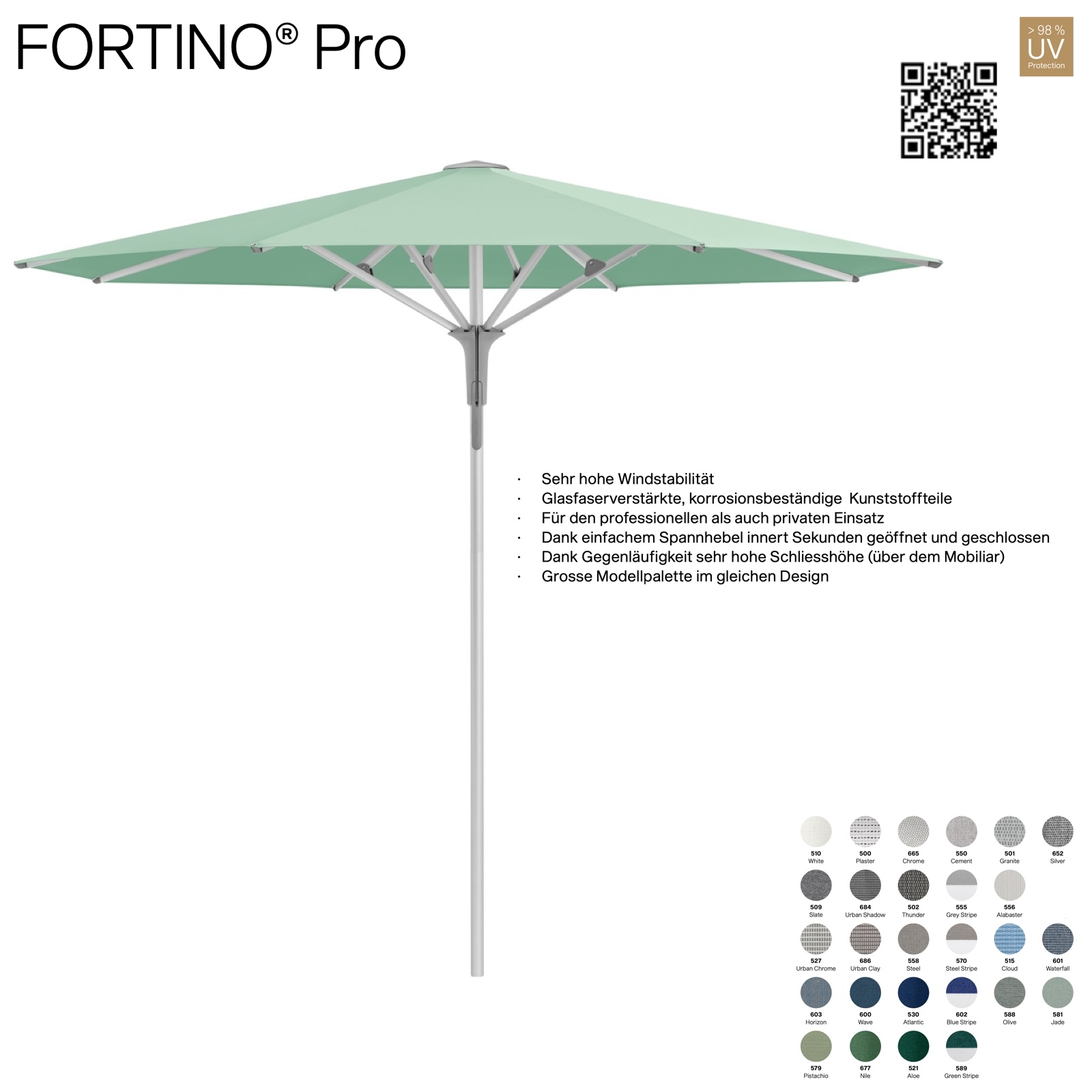 GLATZ Sonnenschirm FORTINO® Pro rund ø 300 cm 100 % Polyacryl in 27 Farbvarianten