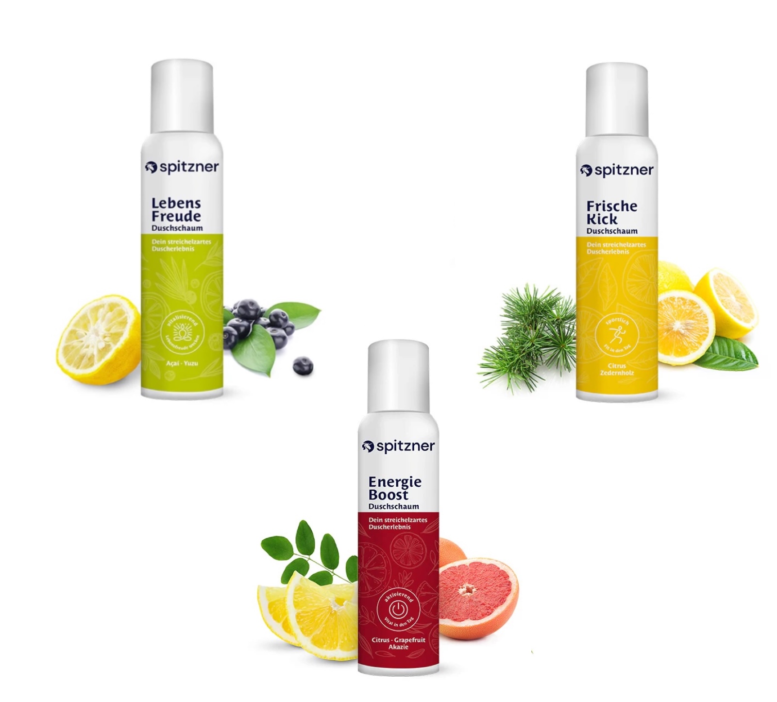 Spitzner Duschschaum Set Power 3x 150 ml Duschschäume sanft hautverträglich und 100% vegan 3er Set