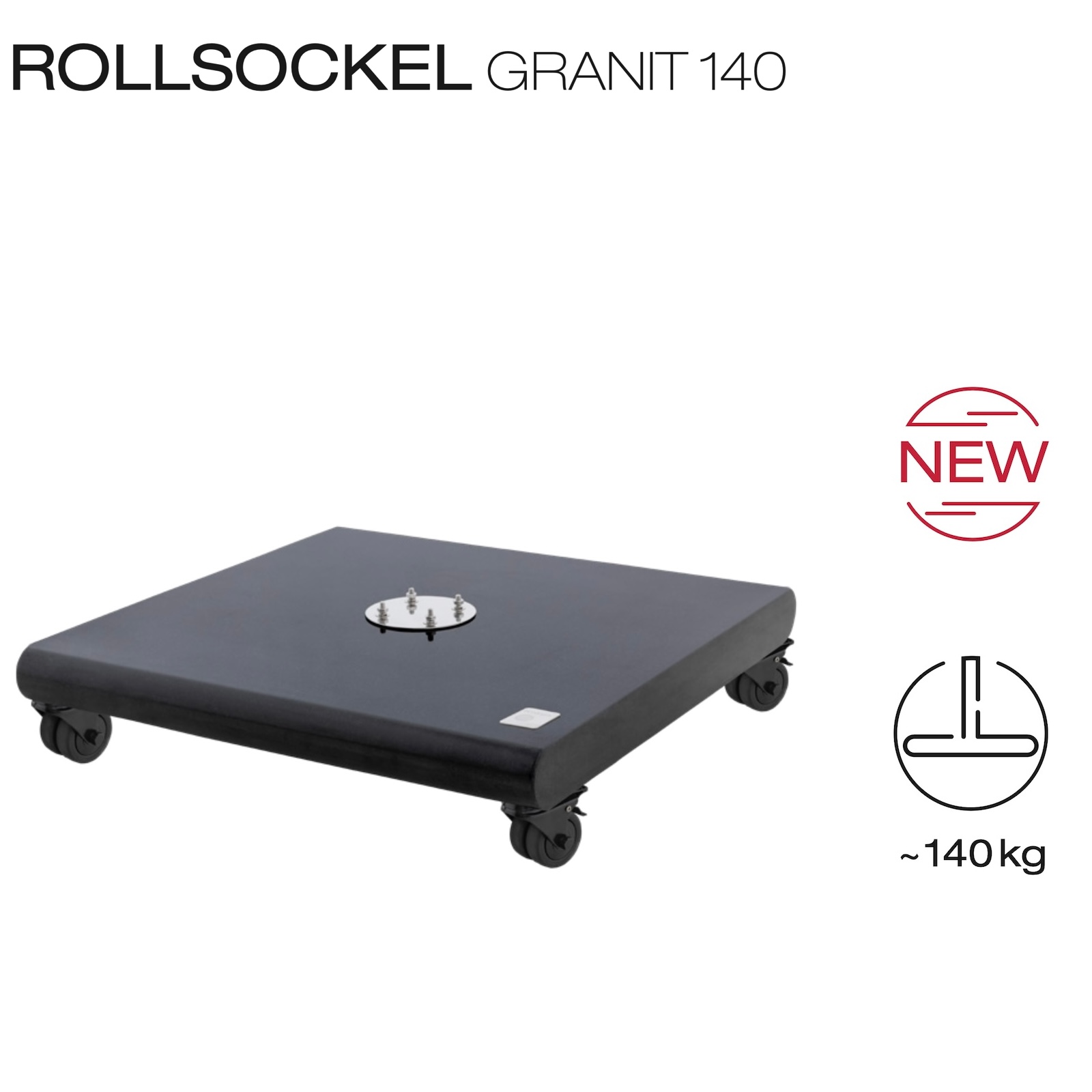 KNIRPS Granitsockel 140 kg Rollsockel schwarz poliert mit Rollen für Pendelschirme