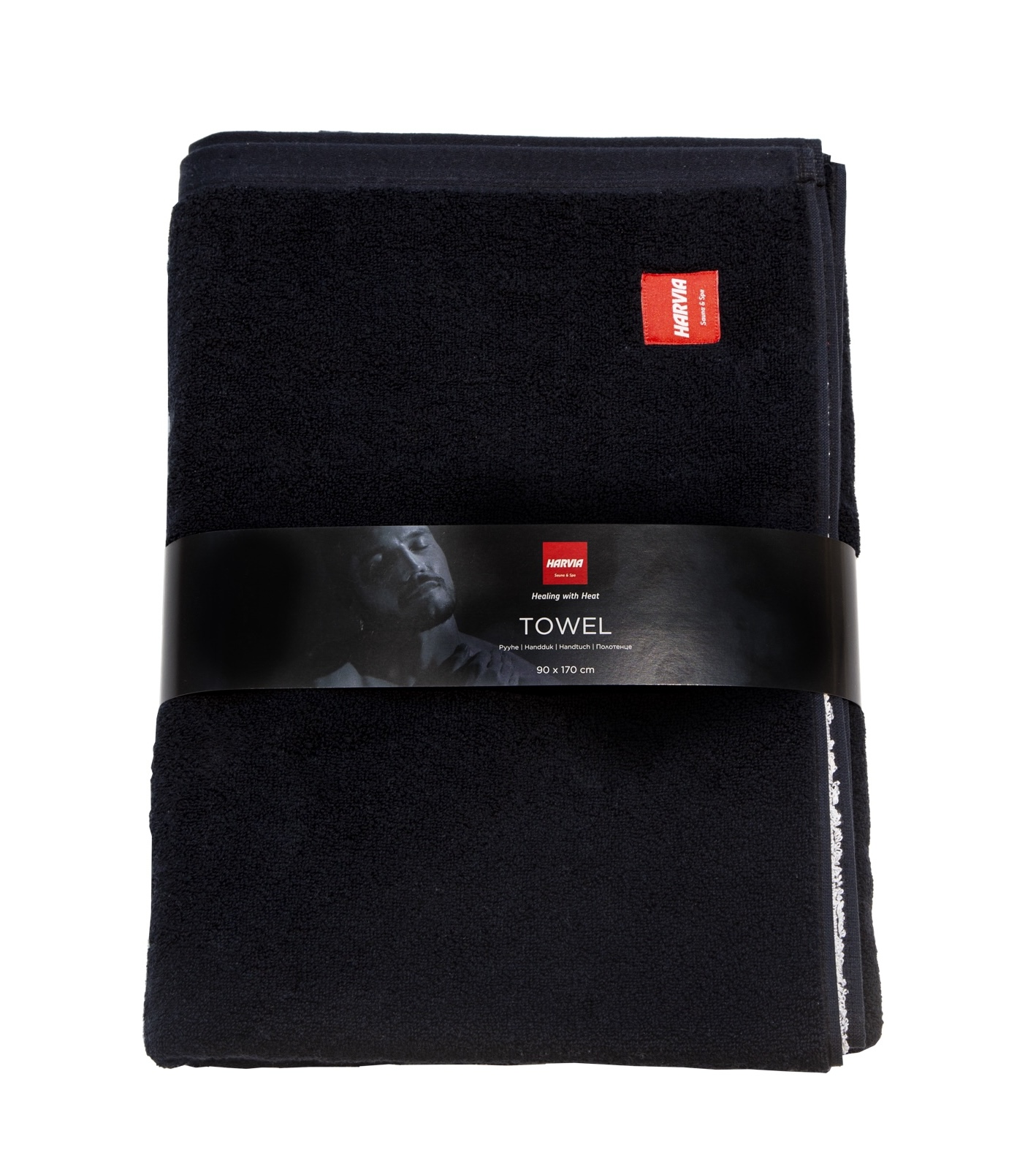 Harvia Handtuch healingwithheat 90 x 170 cm Saunahandtuch Sauna Handtuch schwarz