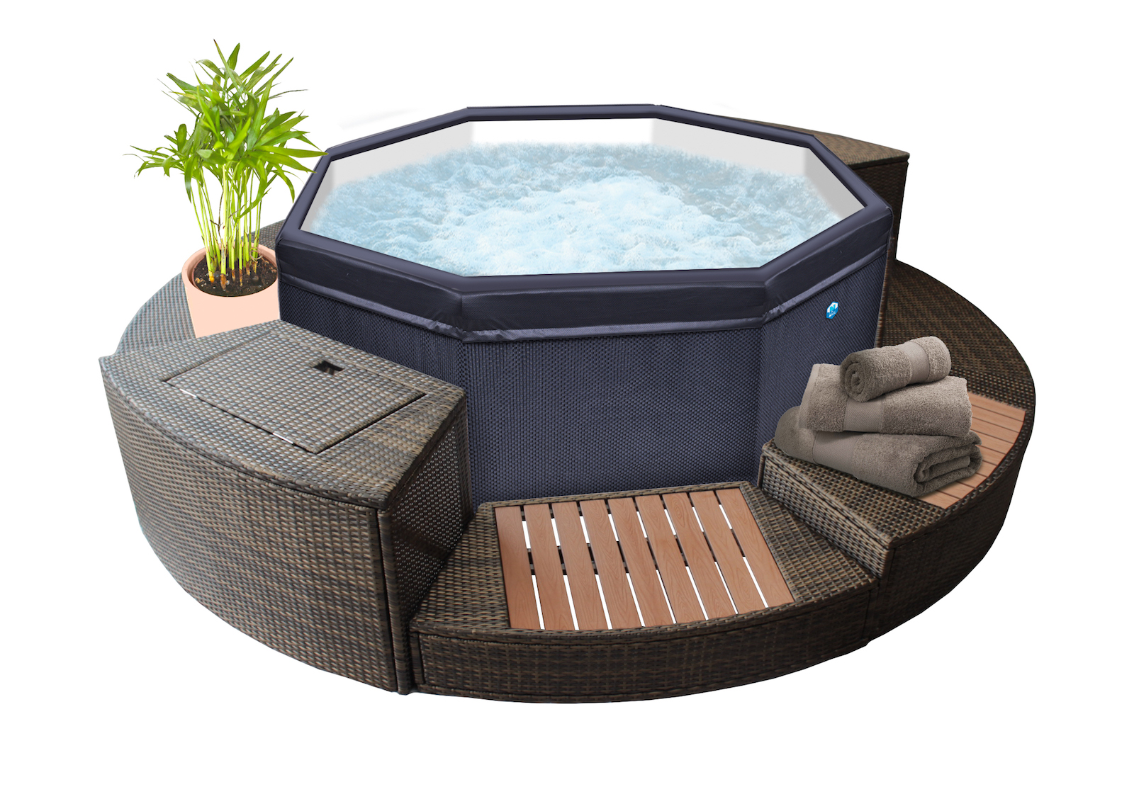 NetSpa Octopus Outdoor Whirlpool halbstarr achteckig für 4-6 Personen inkl. 5 teilige Umrandung