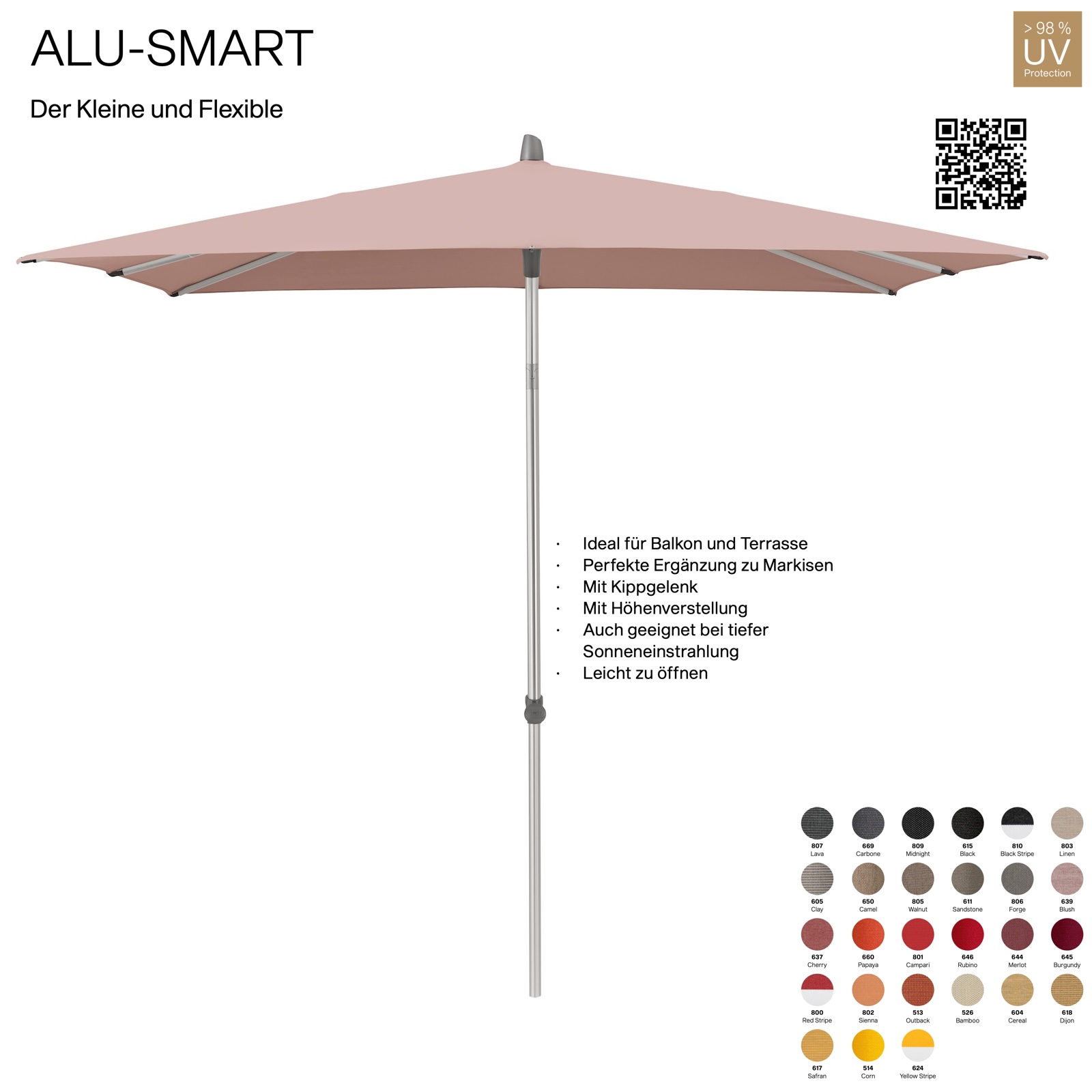 GLATZ Sonnenschirm ALU-SMART 240 x 240 cm Gestell natureloxiert Stoff 100 % Polyacryl verschiedene Farben