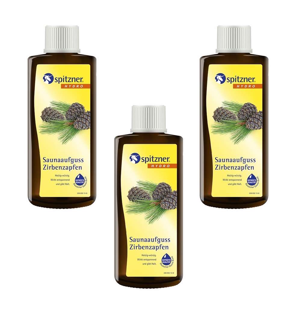 Spitzner Saunaaufguss Zirbenzapfen 3x 190 ml Hydro Sauna Aufguss Konzentrat 3er Set