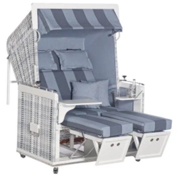 Sonnenpartner Strandkorb Präsident 2-Sitzer Liegemodell Kunststoffgeflecht white-washed mit Sonderausstattung