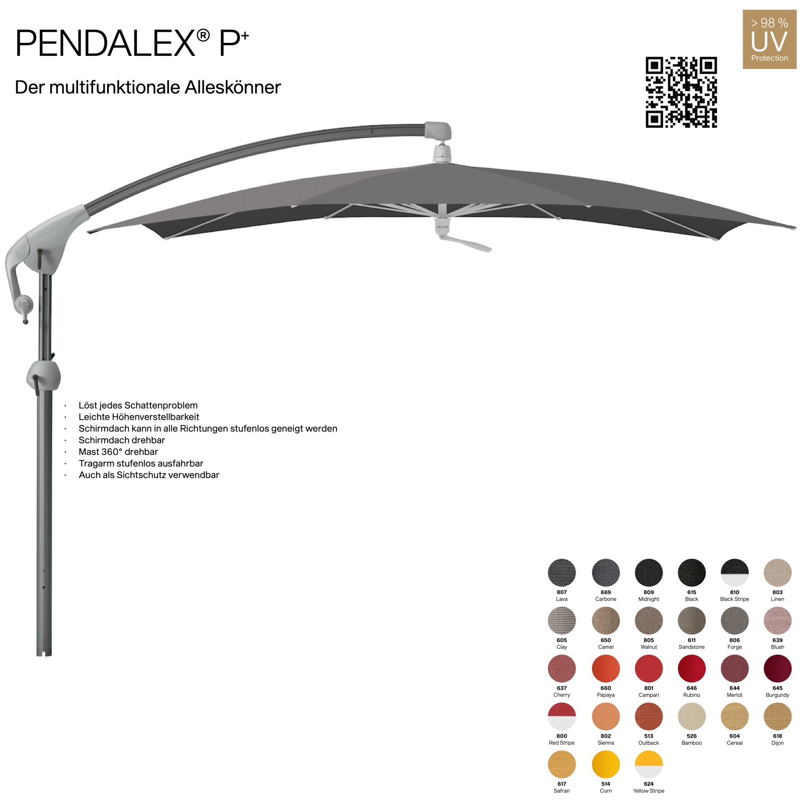 GLATZ Sonnenschirm PENDALEX® P+ rechteckig 285 x 230 cm Stoffklasse 5 in 27 Farben wählbar Seitenmast