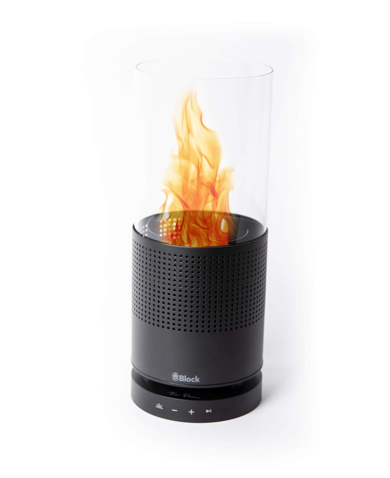 Block The Flame Tischfeuer und Bluetooth Laut­spre­cher von Audioblock schwarz