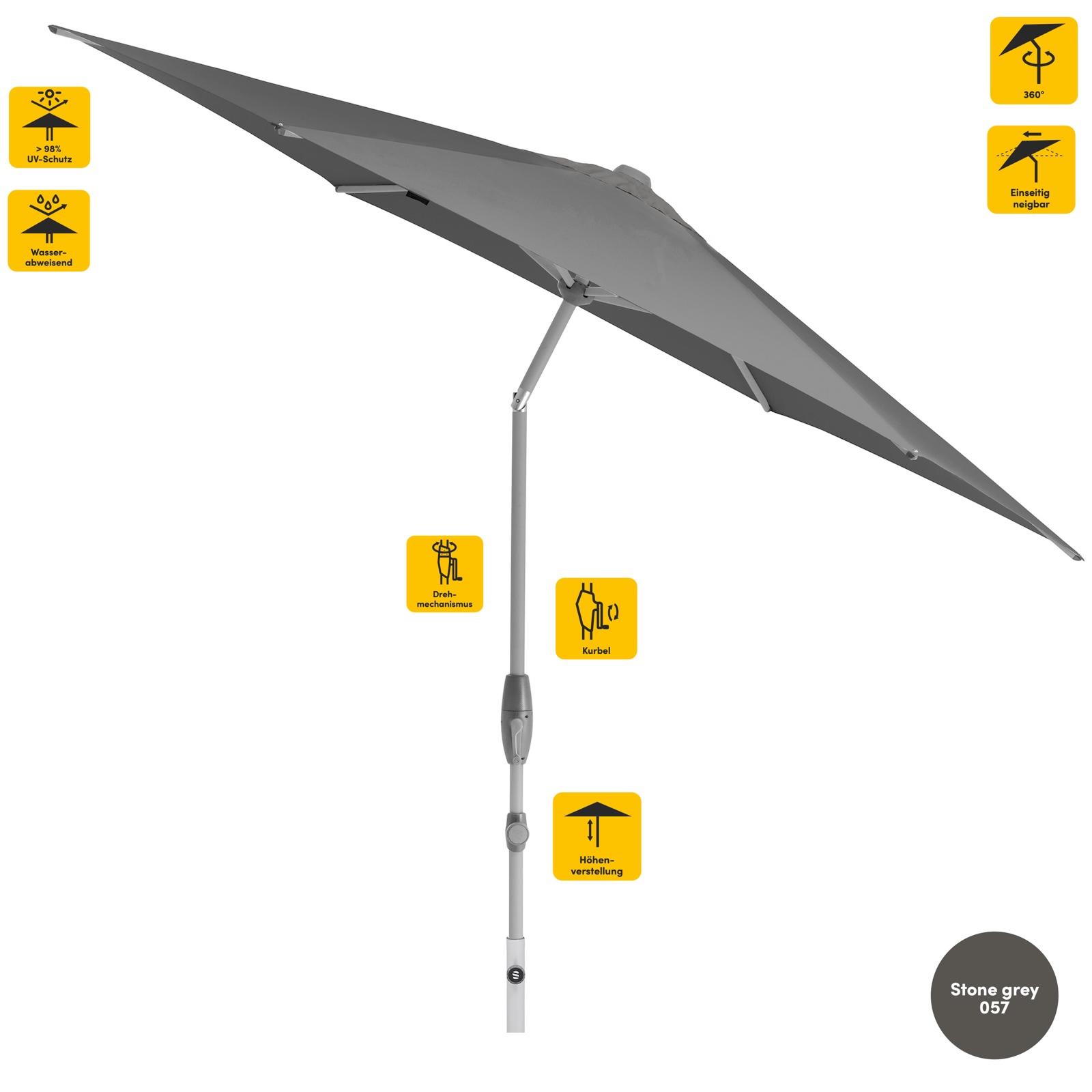 Sonnenschirm SUNCOMFORT® by Glatz Shell Turn rund ø 330 cm in Stone Grey 057