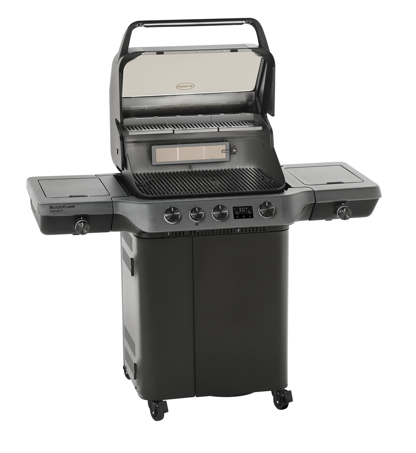 Rösle Gasgrill BLAZEFLAME Master 3 Schwarz mit PRIMEZONE, Backburner und Seitenbrenner 250600