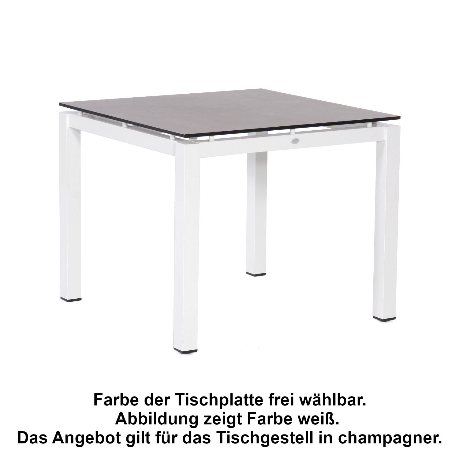Sonnenpartner Gartentisch Base 90x90 cm Aluminium champagner Tischsystem mit wählbarer Tischplatte HPL oder Teak