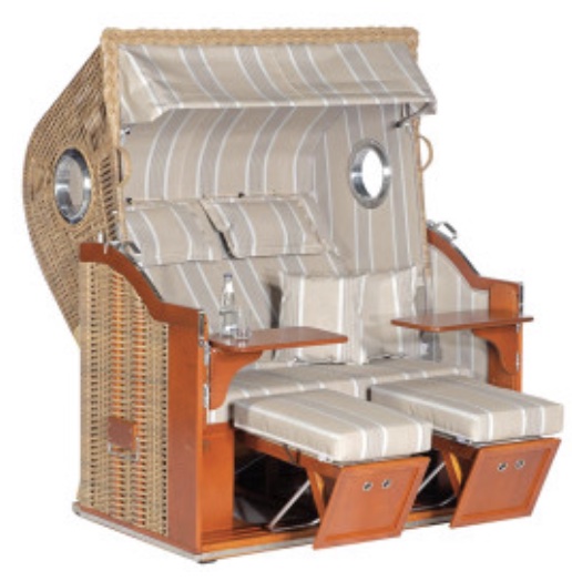 Sonnenpartner Strandkorb Classic 2-Sitzer Liegemodell mit seitlichen Bullaugen Kunststoffgeflecht Marone