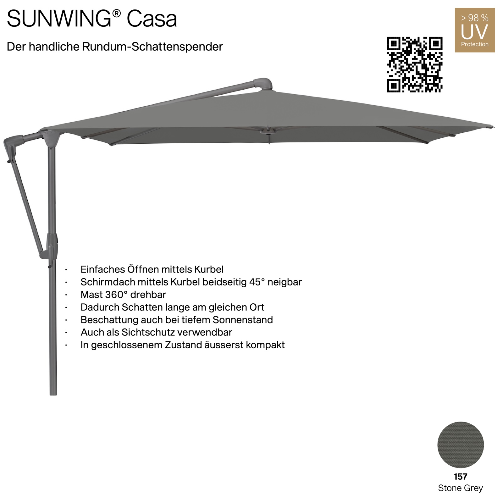 GLATZ Sonnenschirm SUNWING® CASA quadratisch 270 x 270 cm Gestell anthrazit Farbe 157 Stone Grey Ampelschirm