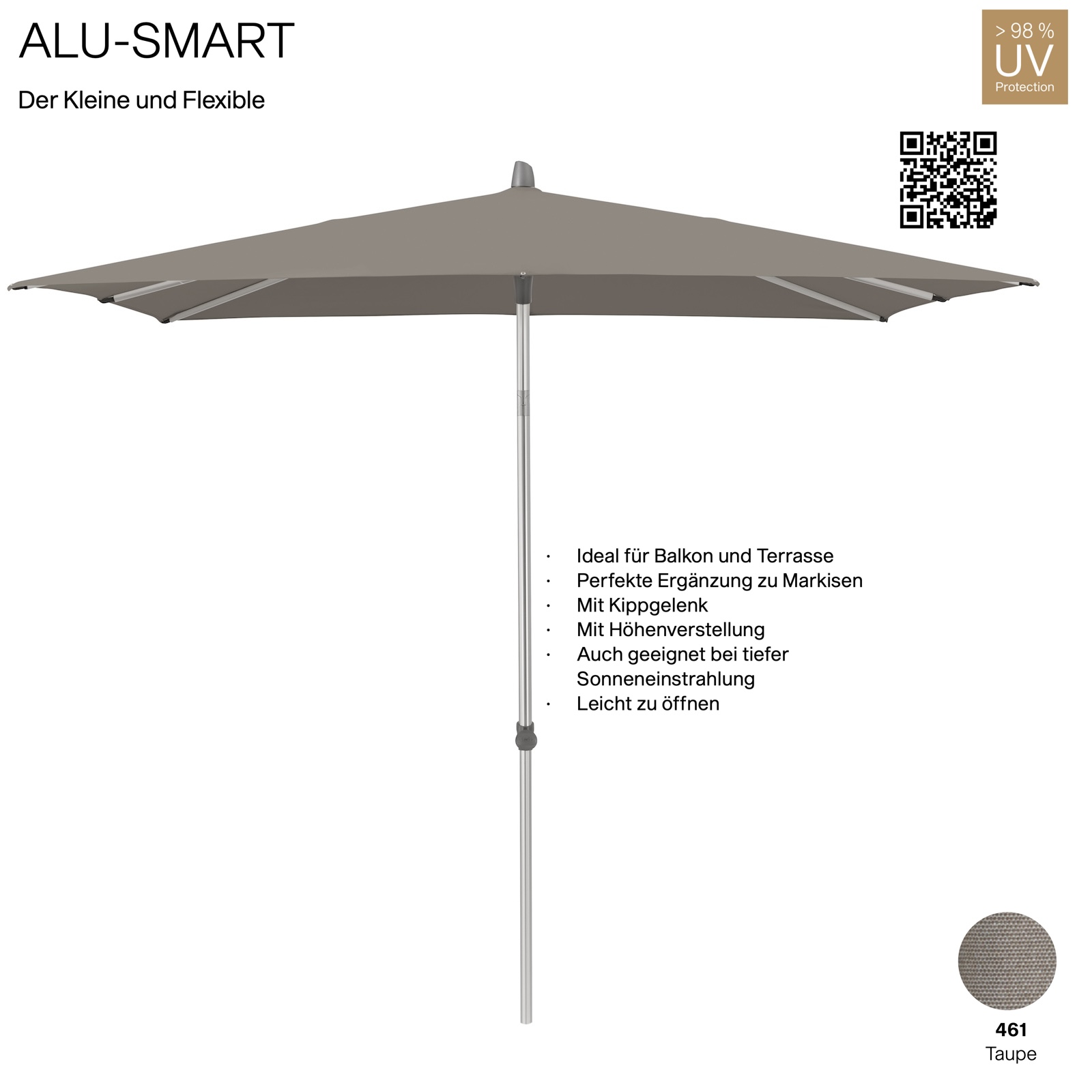 GLATZ Sonnenschirm ALU-SMART 240 x 240 cm Gestell natureloxiert Farbe 461 Taupe