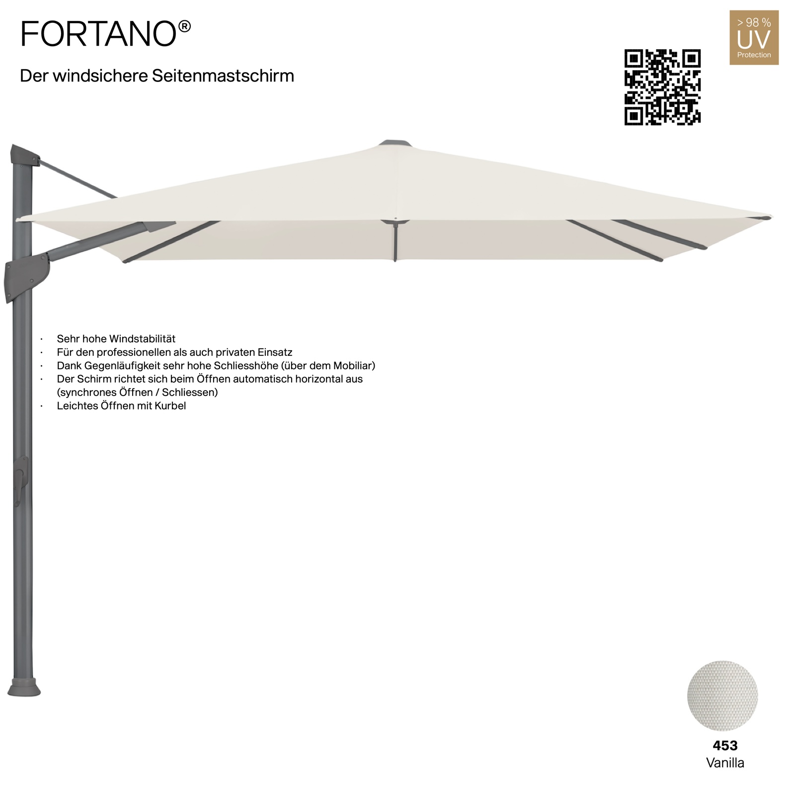 GLATZ Sonnenschirm FORTANO® Ampelschirm 300 x 300 cm Freiarmschirm Farbe 453 Vanilla