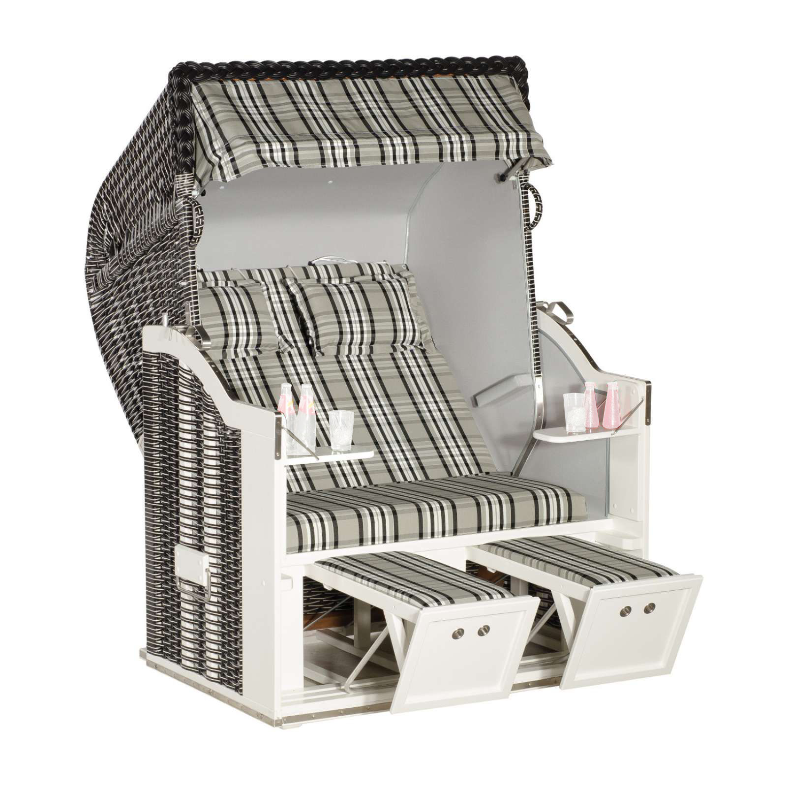 Sonnenpartner Classic 2-Sitzer Strandkorb Halbliegemodell modena schwarz/hellgrau