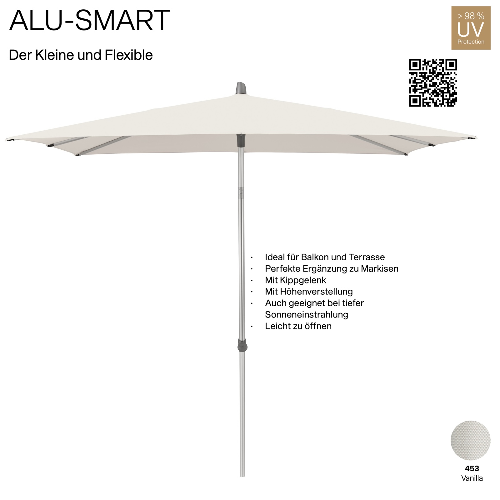 GLATZ Sonnenschirm ALU-SMART 250 x 200 cm Gestell natureloxiert Farbe 453 Vanilla