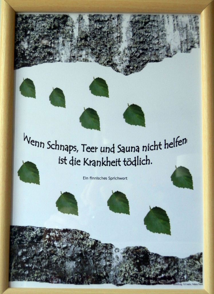 Finlax Saunaposter Teer und Sauna finnischer Saunaspruch DinA4 im schwarzem Holzrahmen