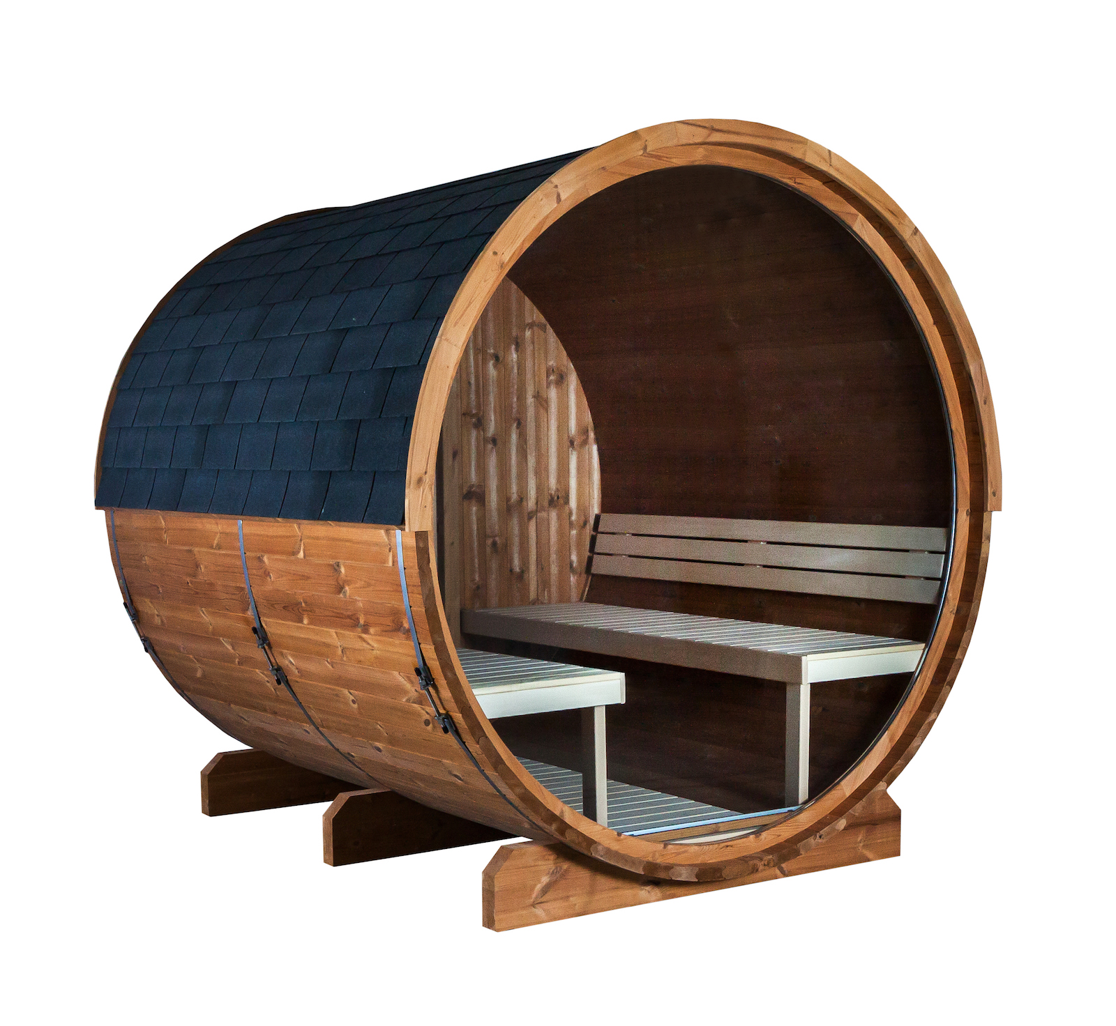 Harvia Kaski 220 View Fasssauna Außensauna Gartensauna aus Thermo-Kiefer Ø 220 x 220 cm