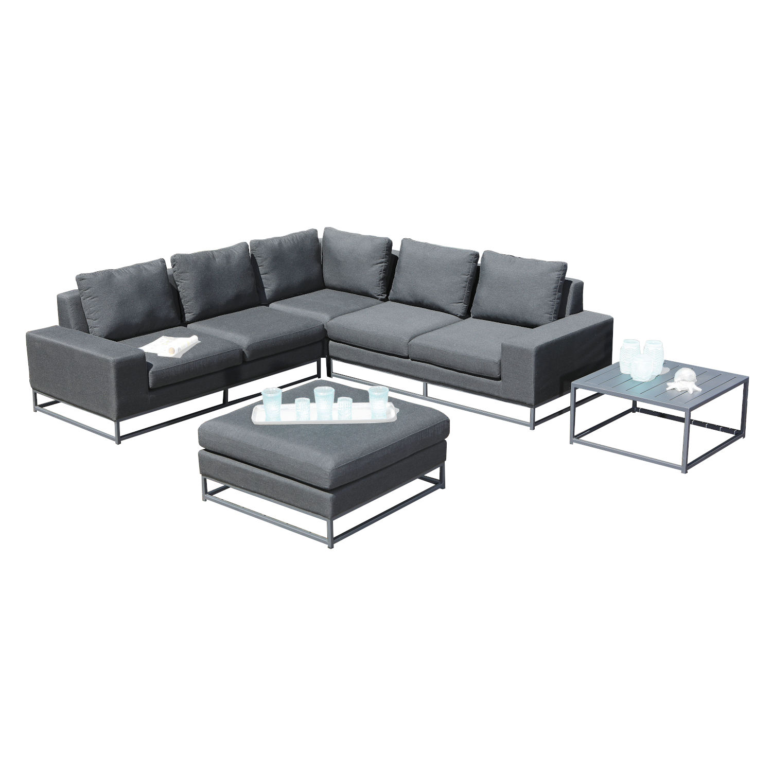 Sonnenpartner 5-teilige Lounge-Sitzgruppe Unique Aluminium mit Kissen anthrazit Loungesitzgruppe Sunbrella