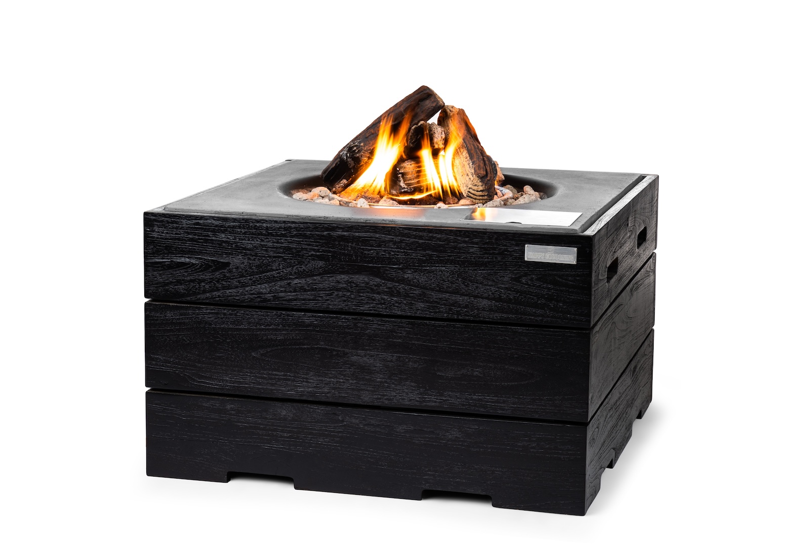 Happy Cocooning Mania Black Teak Grau Feuertisch Quadratisch 19,5 kW 76x76x46