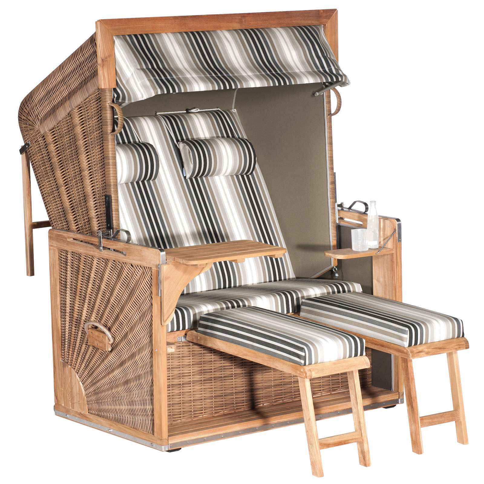 Sonnenpartner Admiral Teak 2-Sitzer XL Strandkorb 3/4-Liegemodell antik braun