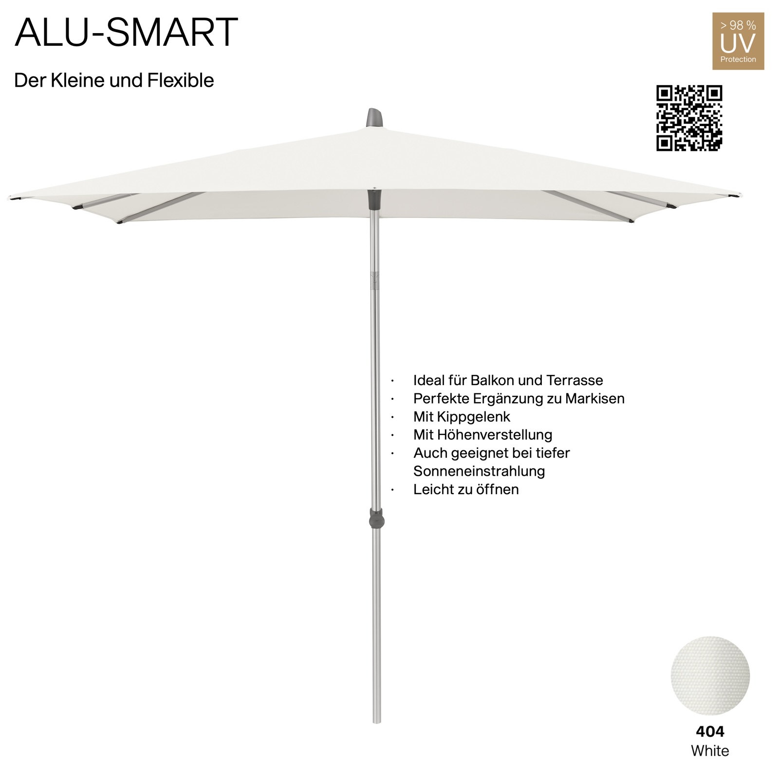 GLATZ Sonnenschirm ALU-SMART 250 x 200 cm Gestell natureloxiert Farbe 404 White
