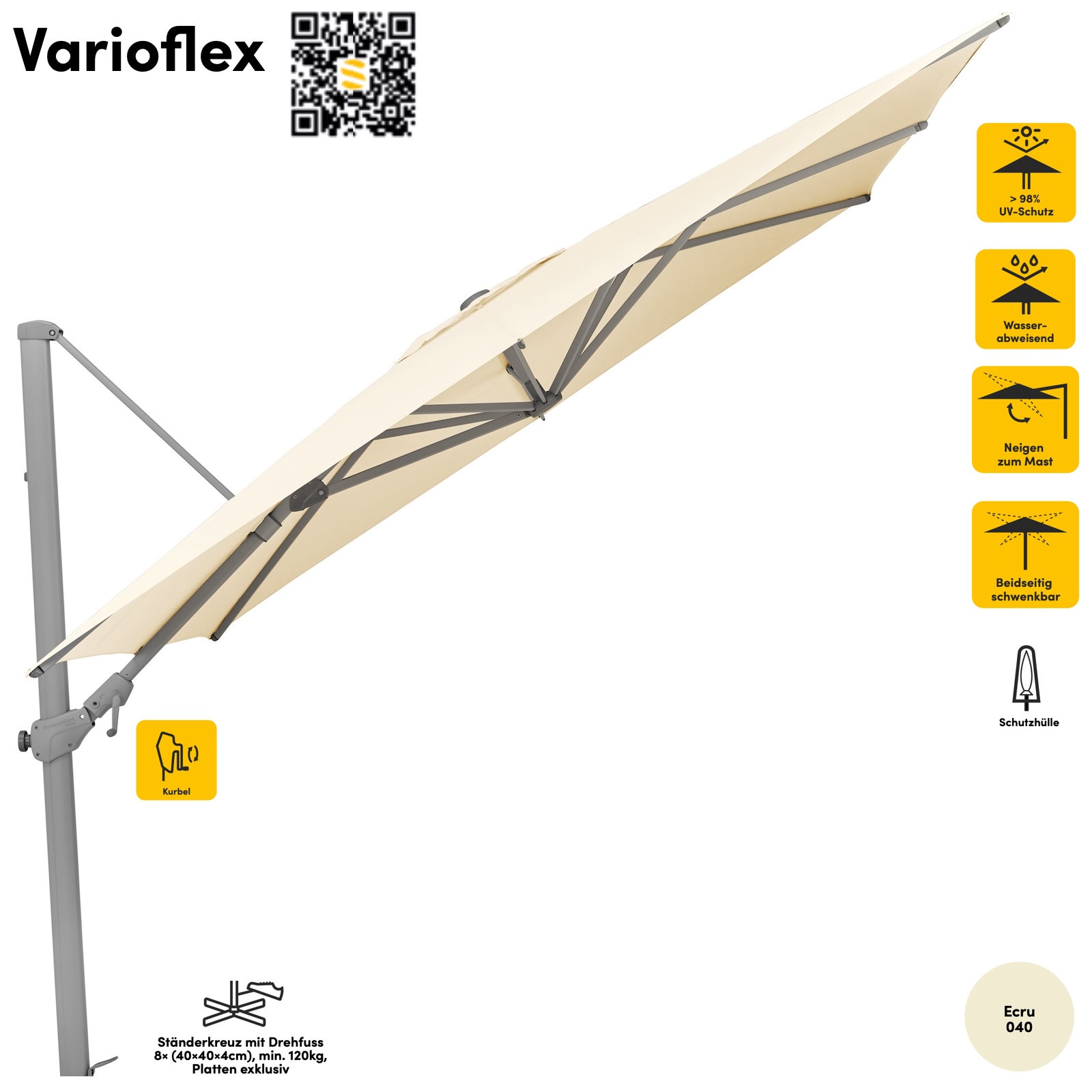 Sonnenschirm SUNCOMFORT® by Glatz Varioflex rechteckig 330 x 270 cm Farbe Ecru 040