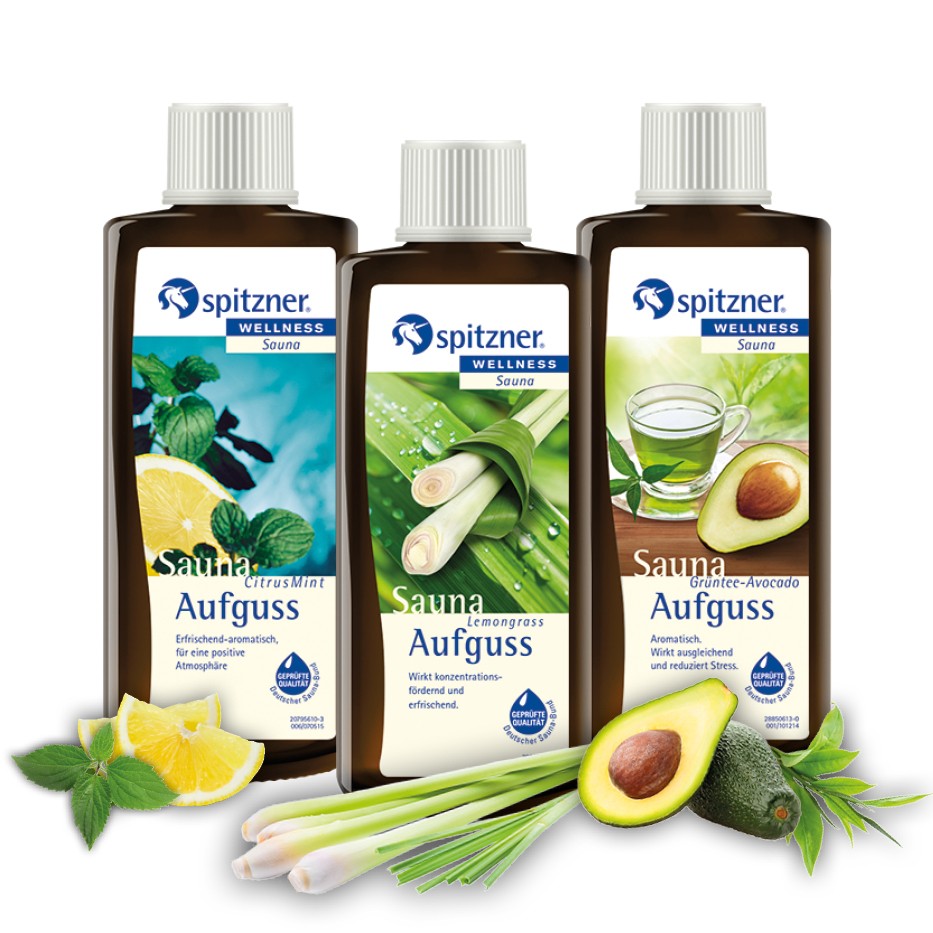 Spitzner Saunaaufguss Set Vital & Frisch 3x 190 ml Citrus-Mint, Lemongras, Grüntee-Avocado
